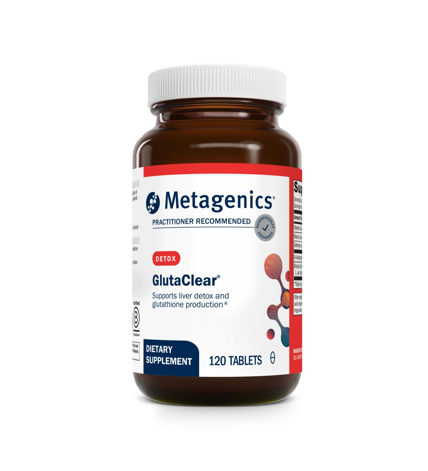 Metagenics GlutaClear - Advanced Glutathione Support* - with 750 mg Niacinamide Vitamin C Selenium & Broccoli Seed Extract - Potent Antioxidant & Detox Support* - Non-GMO Gluten-Free - 120 Tablets - Buy Online on GoSupps.com