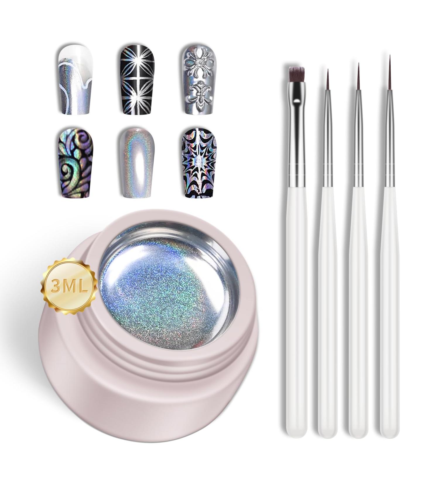 KYDA Holographic Laser Nail Painting Gel Silver Metallic Gel Polish Chrome Nail Polish Gel Laser Rainbow Effect Painted Gel for DIY Nail Art-3ml Mini size - Buy Online on GoSupps.com