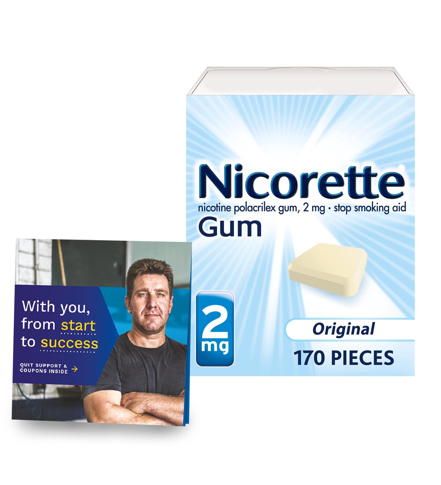 Nicorette 2mg Nicotine Gum - Original Unflavored Stop Smoking Aid 170 Count - Buy Online on GoSupps.com