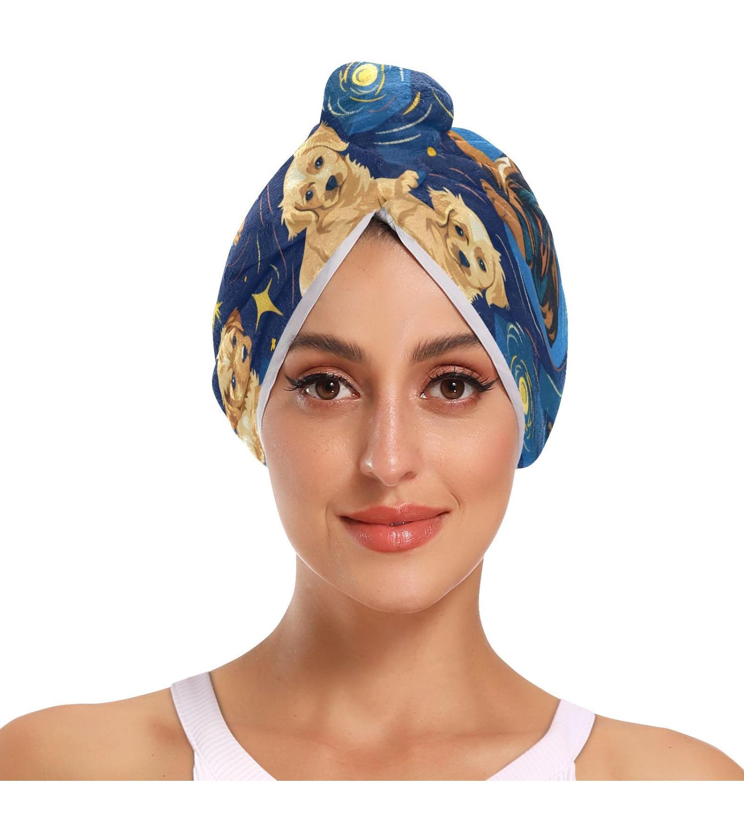 Cute Cartoon Puppies Hair Towel 2 Pack Super Absorbent Quick Dry Turbans for Women & Girls - Buy Online on GoSupps.com