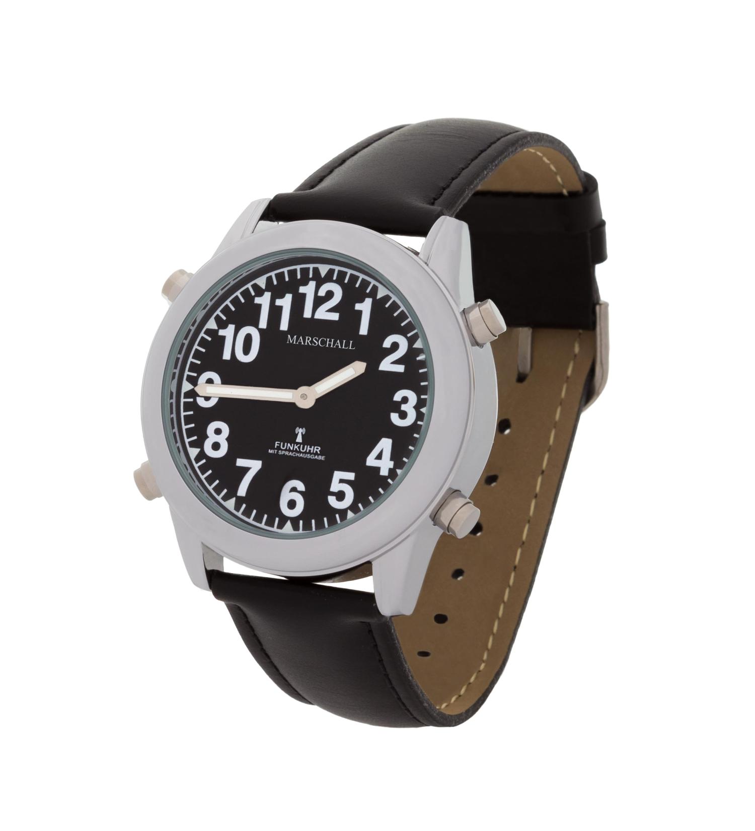Marshal German Speaking Men's Wristwatch I 1136SL | Funk Arm Strap for Blind & Visually Impaired | Extra Large Pointer & Date | Black Leather Bracelet - Buy Online on GoSupps.com