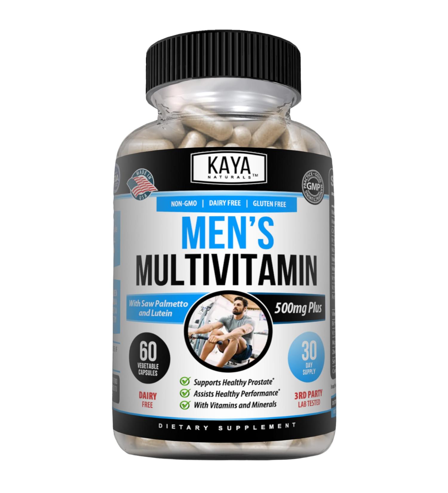 Kaya Naturals Multivitamin for Men - Men's Prostate Multivitamin - Multi Mineral Daily Supplement - Pills for Men - Supports Healthy Prostate - Vitaminas para Hombres - 60 Veggie Capsules 60 Count (Pack of 1) - Buy Online on GoSupps.com