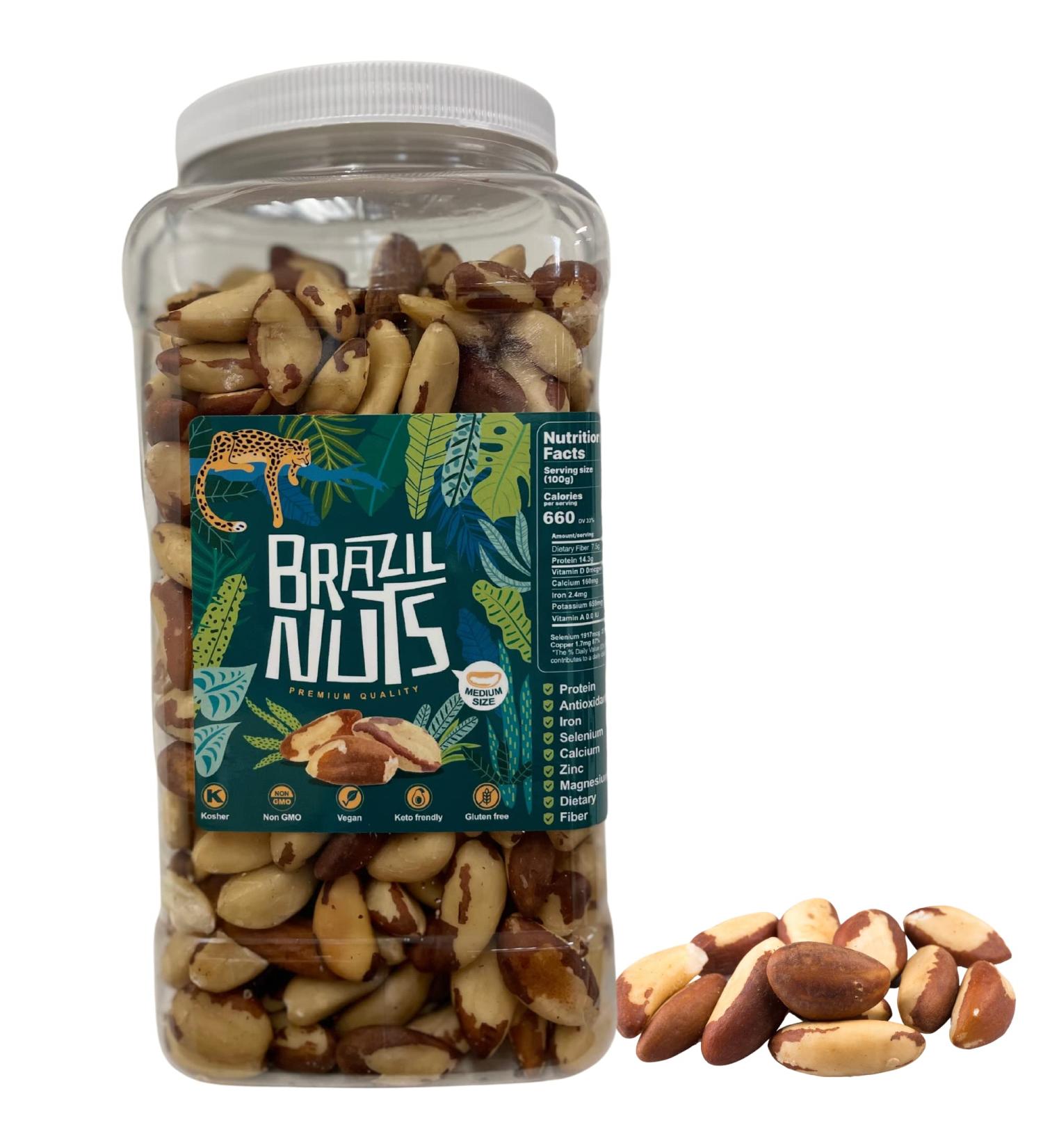 Organic Medium Brazil Nuts - Fresh Raw Nuts from The Amish Eco-Farm | 2.5 lb Jar - Buy Online on GoSupps.com