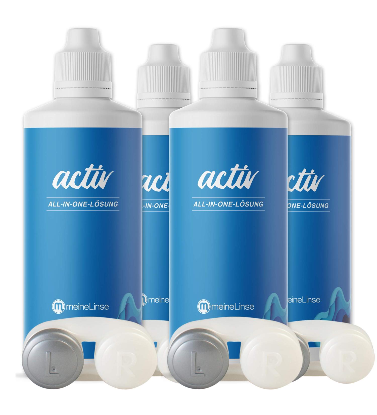 FLUESTIVE Contact Lenses with Hyaluron - Meinelinse Activ All-in-One Solution 4 Bottles x 380ml + 4 Lens Cases - Weekly & Monthly Wear - Buy Online on GoSupps.com