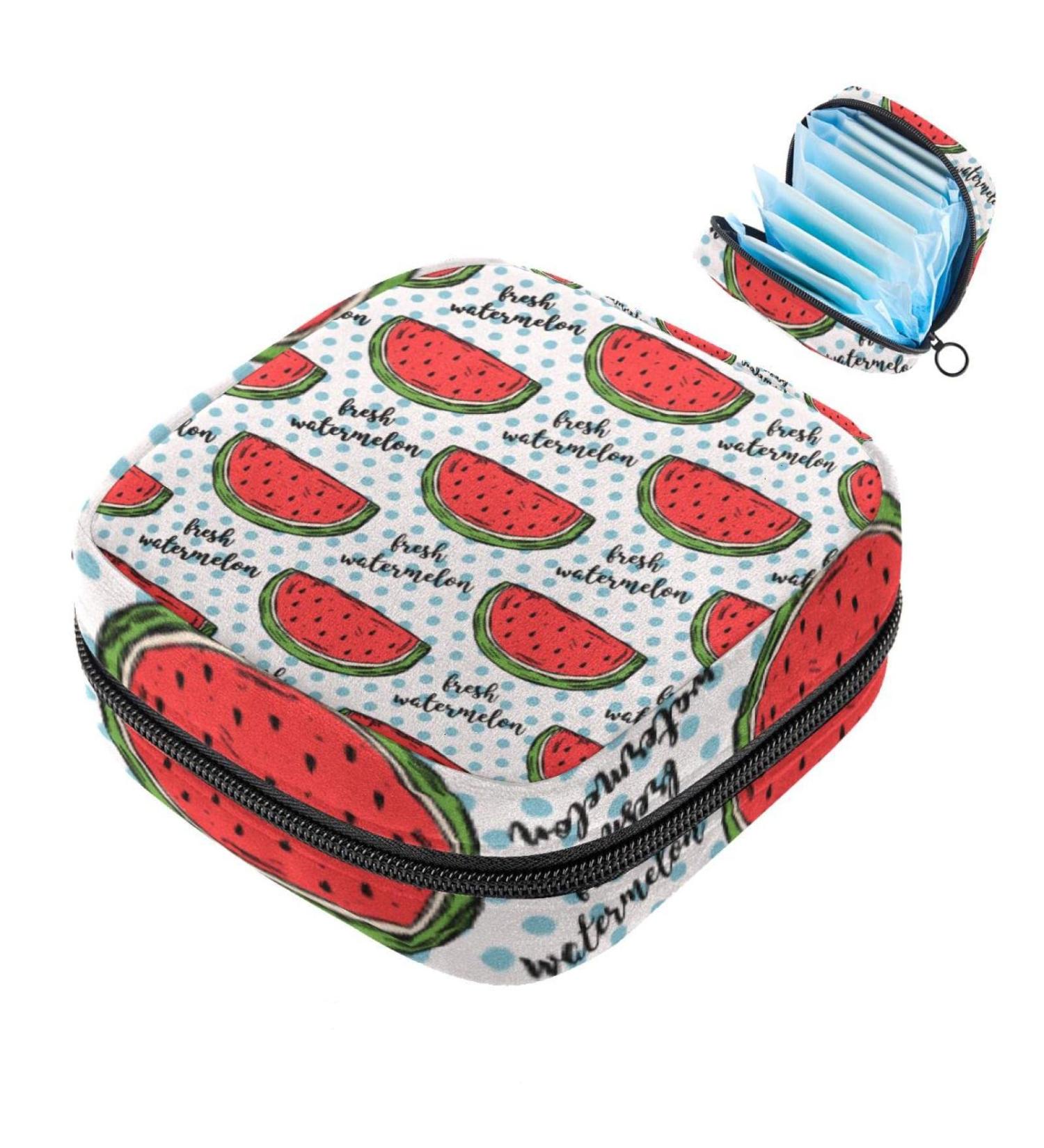 Hand-Drawn Watermelon Women's Napkin Storage Bag | Portable Menstrual Cup & Bandages | Ideal for First Period - Buy Online on GoSupps.com