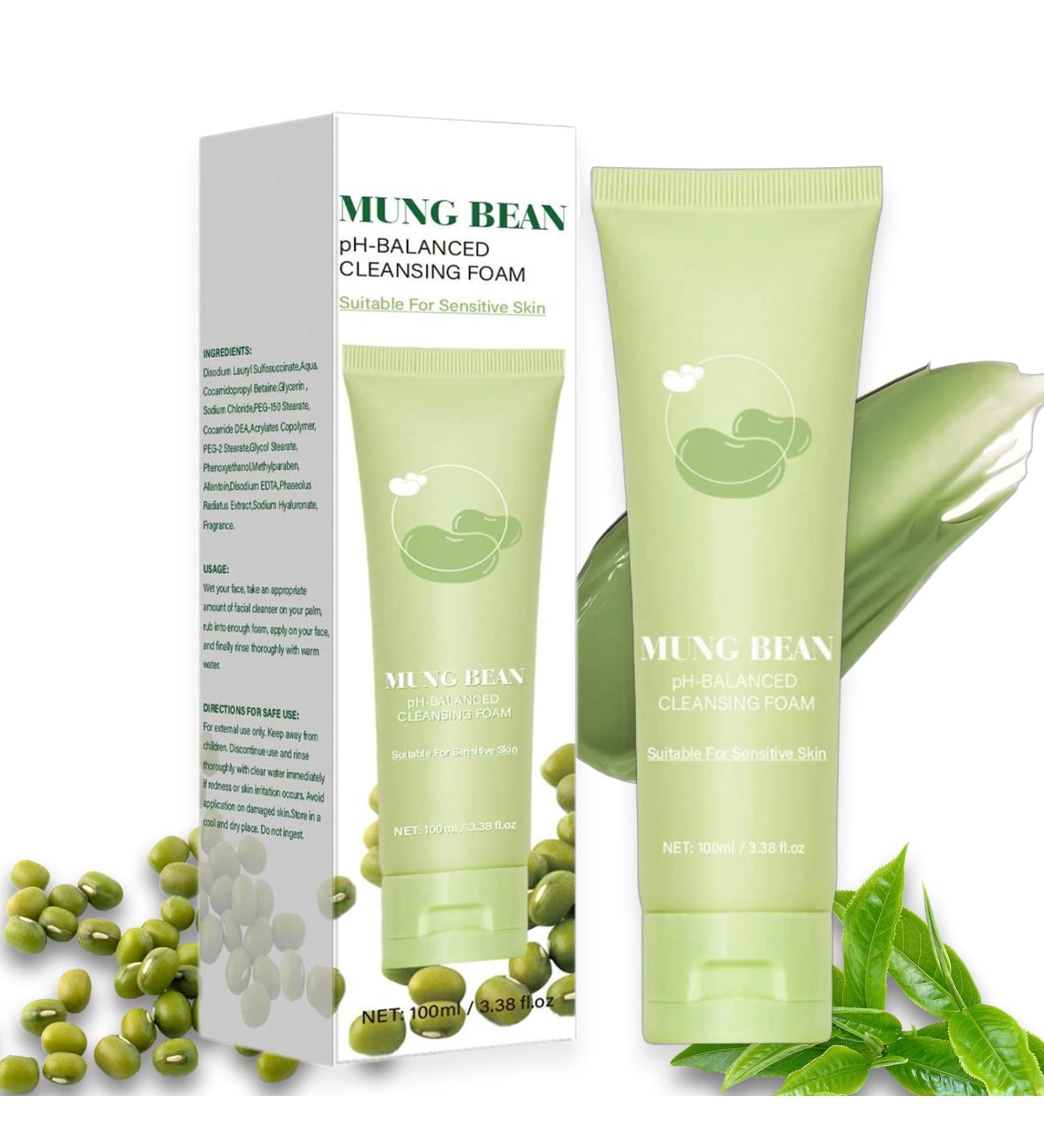 Mung Bean Foam Cleanser pH-Balanced Purifying Face Wash Gently Cleanses Excess Oil & Dirt for Smooth Refreshed Skin Daily Facial Cleanser for Oily & Combination Skin - Buy Online on GoSupps.com