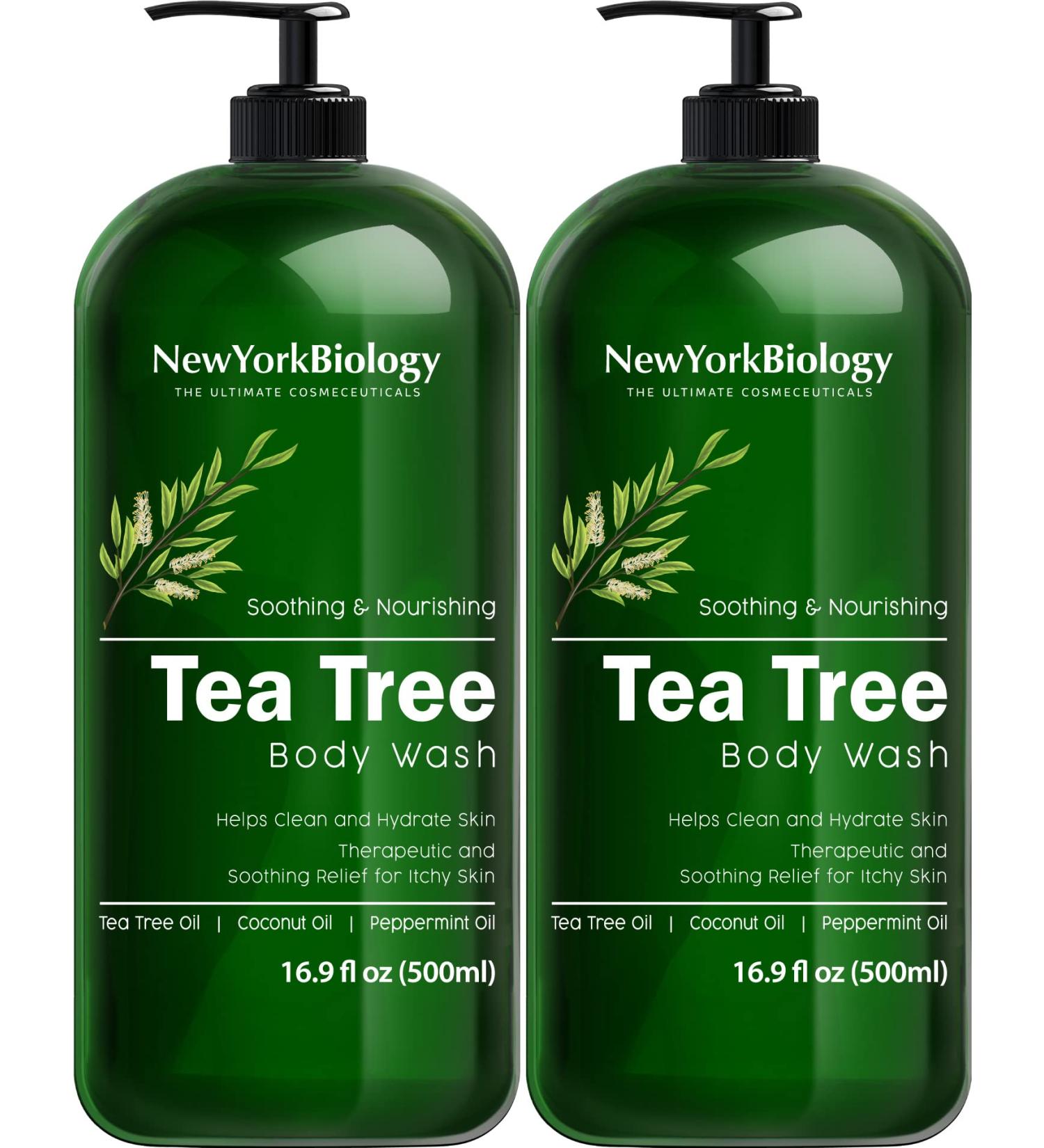 New York Biology Tea Tree Body Wash Pack of 2 - Soothes Itchy Skin, Fights Fungus & Acne - 16 Fl Oz Each - Buy Online on GoSupps.com