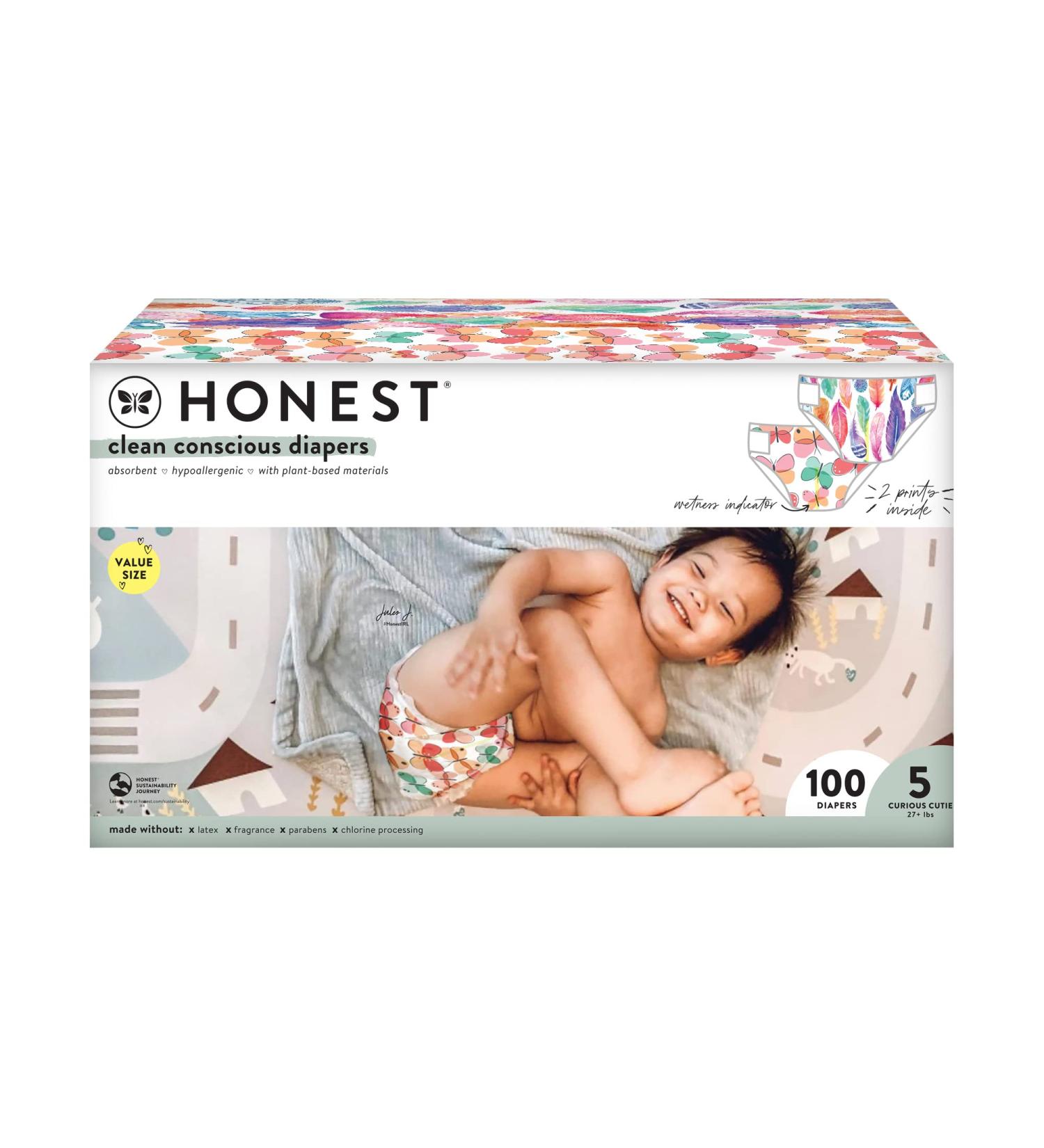 The Honest Company Plant-Based Sustainable Diapers Size 5 (100 Count) - Wingin It Painted Feathers - Buy Online on GoSupps.com