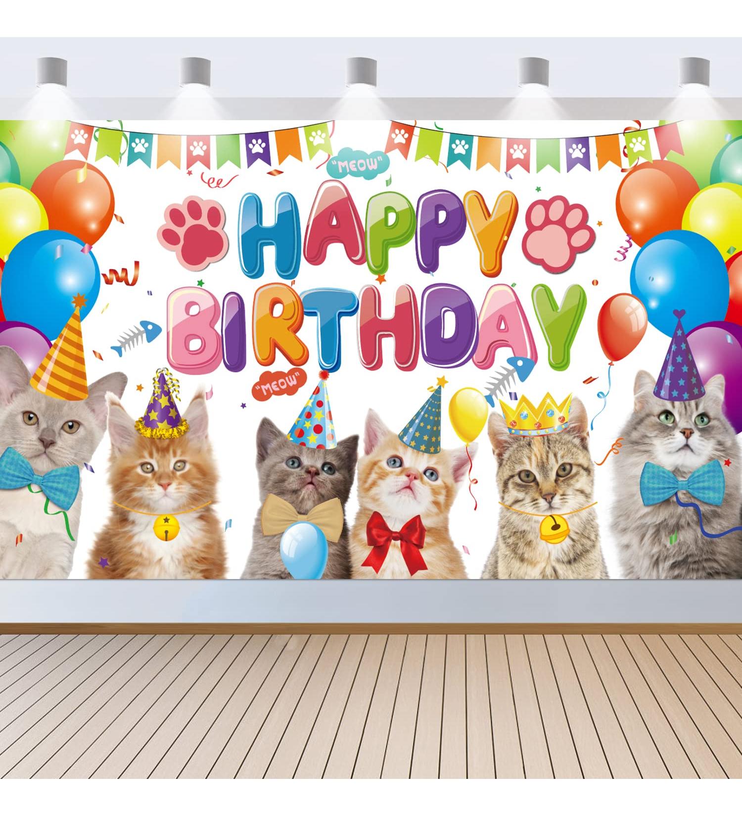 Cat Happy Birthday Backdrop Cat Birthday Party Decorations Kitten Photography Background for Pets Kitty Lover Kids Cat Theme Birthday Party Supplies - Buy Online on GoSupps.com