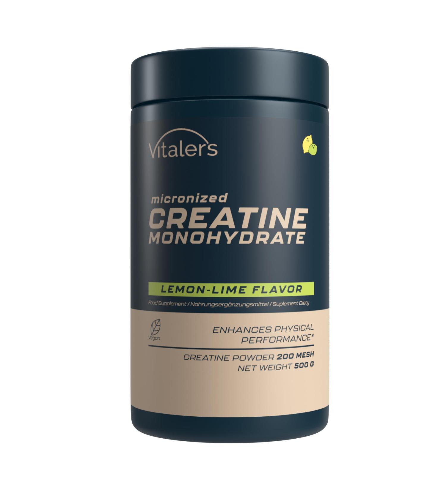 NMM Sp z oo Vitalers Creatine Monohydrate Bioavailable micronized 200 mesh highly soluble 100 pure powder without additives vegan 500 g 100 servings 500 g lemon - Buy Online on GoSupps.com