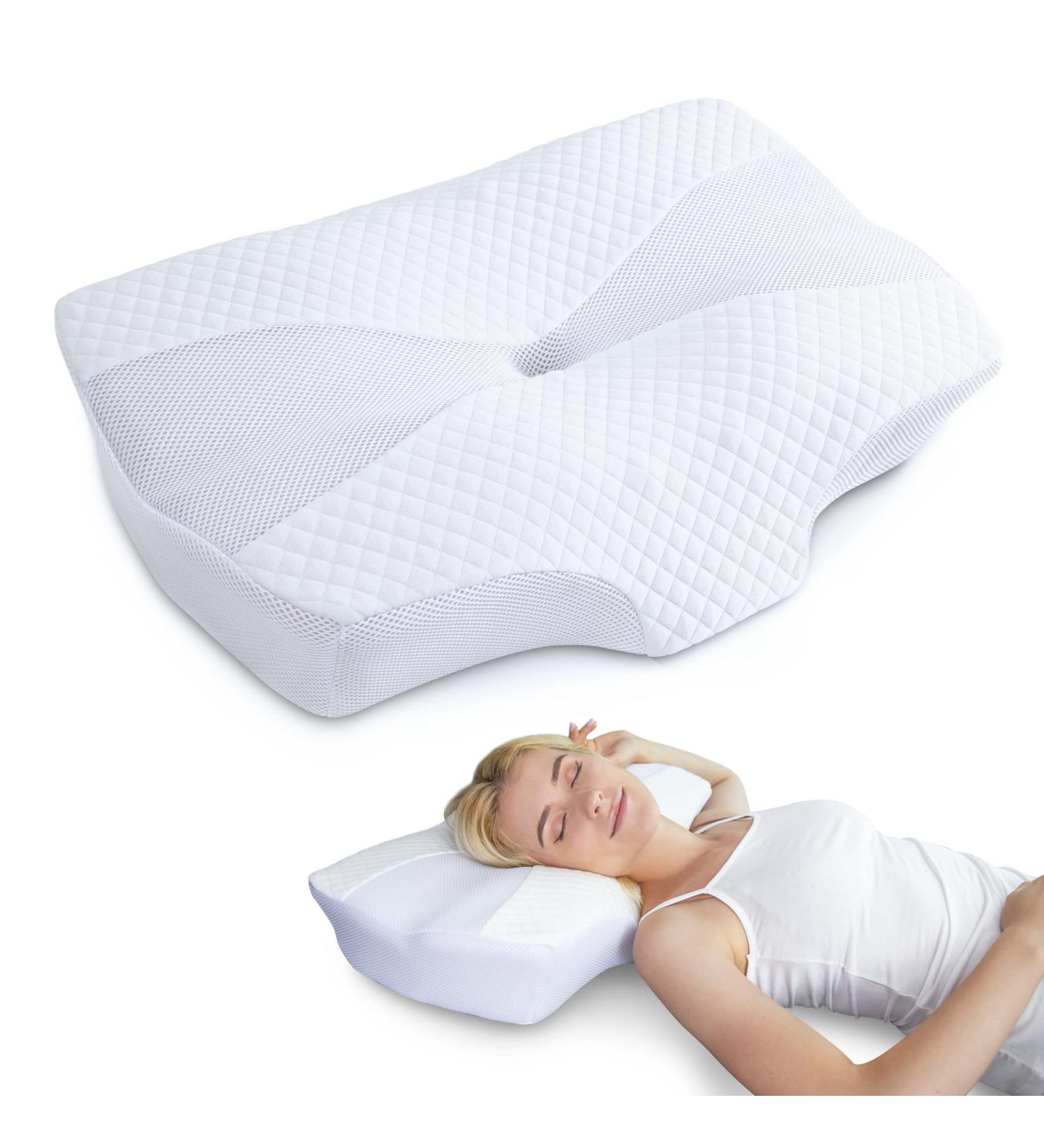 SAHEYER Memory Foam Cervical Pillow for Neck and Shoulder Pain Relief - Orthopedic Contour Pillow for Sleepers - Washable Cover - White - Buy Online on GoSupps.com