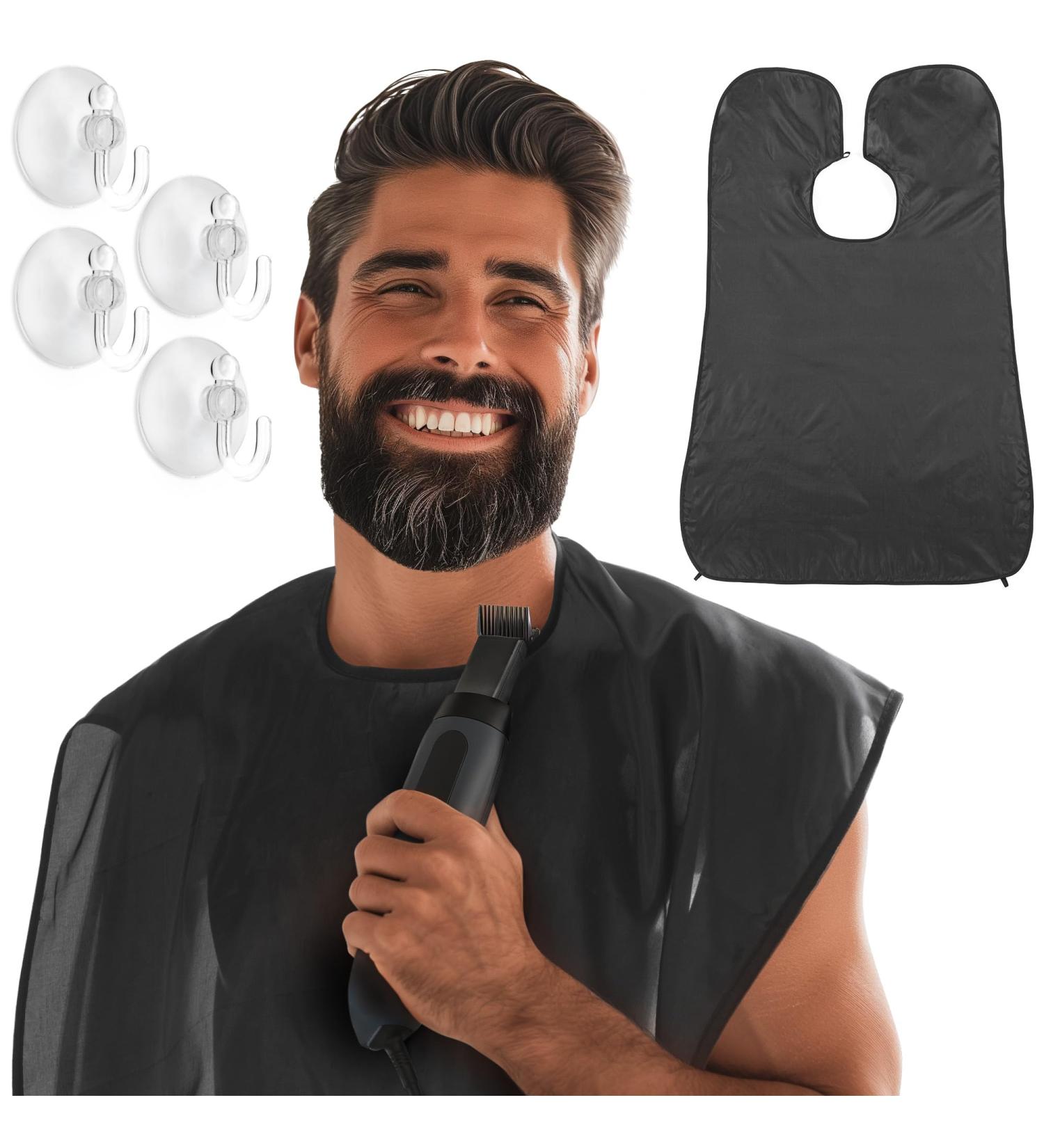 Claev Beard Bib Apron for Grooming | 41x27 Black Hair Catcher with Suction Cups - Perfect for Haircuts Trimming & Shaving - Anti-Static Beard Cape - Ideal Father's Day Gift - Buy Online on GoSupps.com
