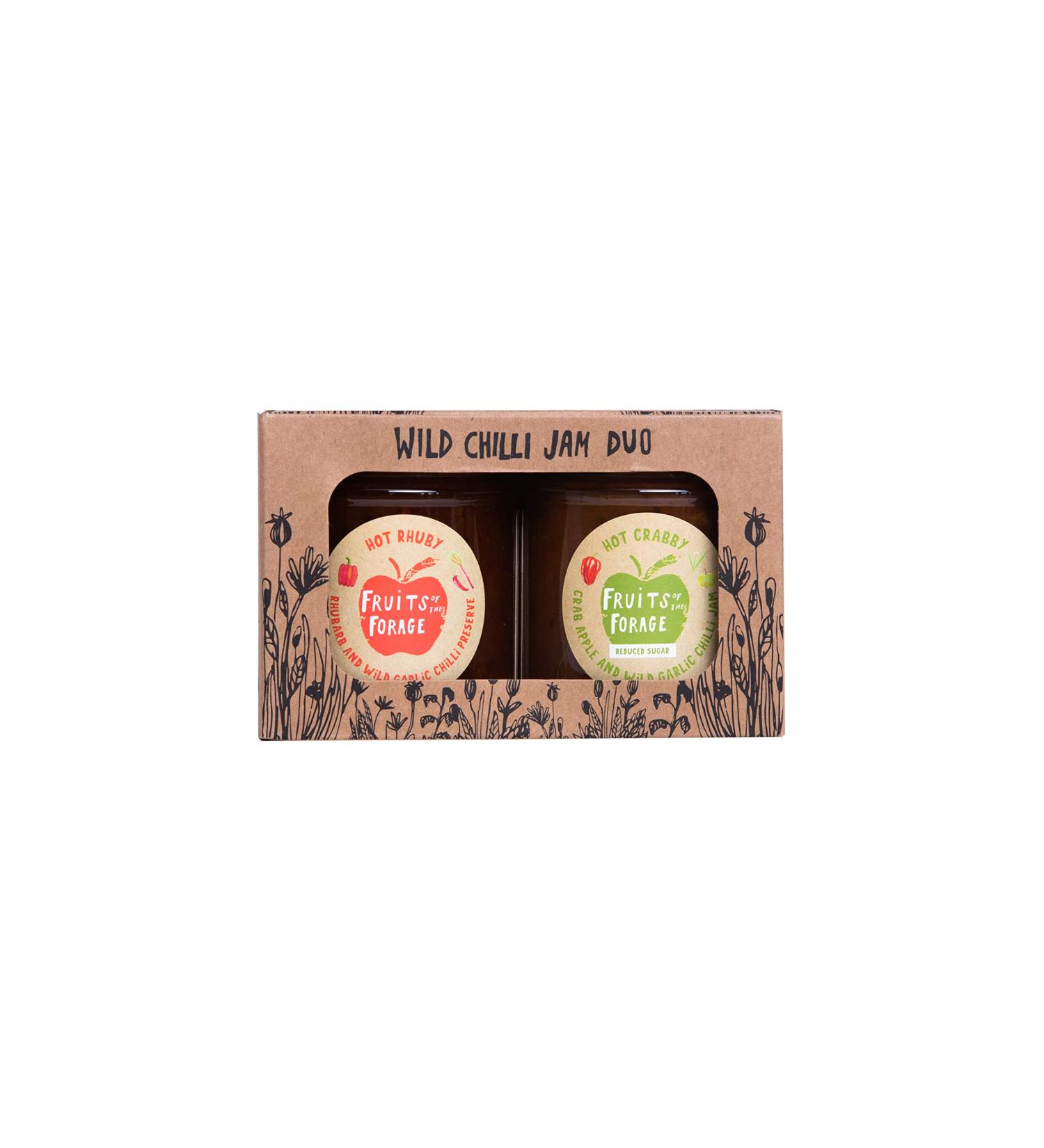 Fruits of the Forage Chilli Jam Gift Pack Includes Hot Crabby Reduced Sugar Chilli Jam and Hot Rhuby Chilli Preserve. Sustainably Sourced Pack of 2 Glass Jars (210g x 210g) Chilli Jam Giftpack - Buy Online on GoSupps.com