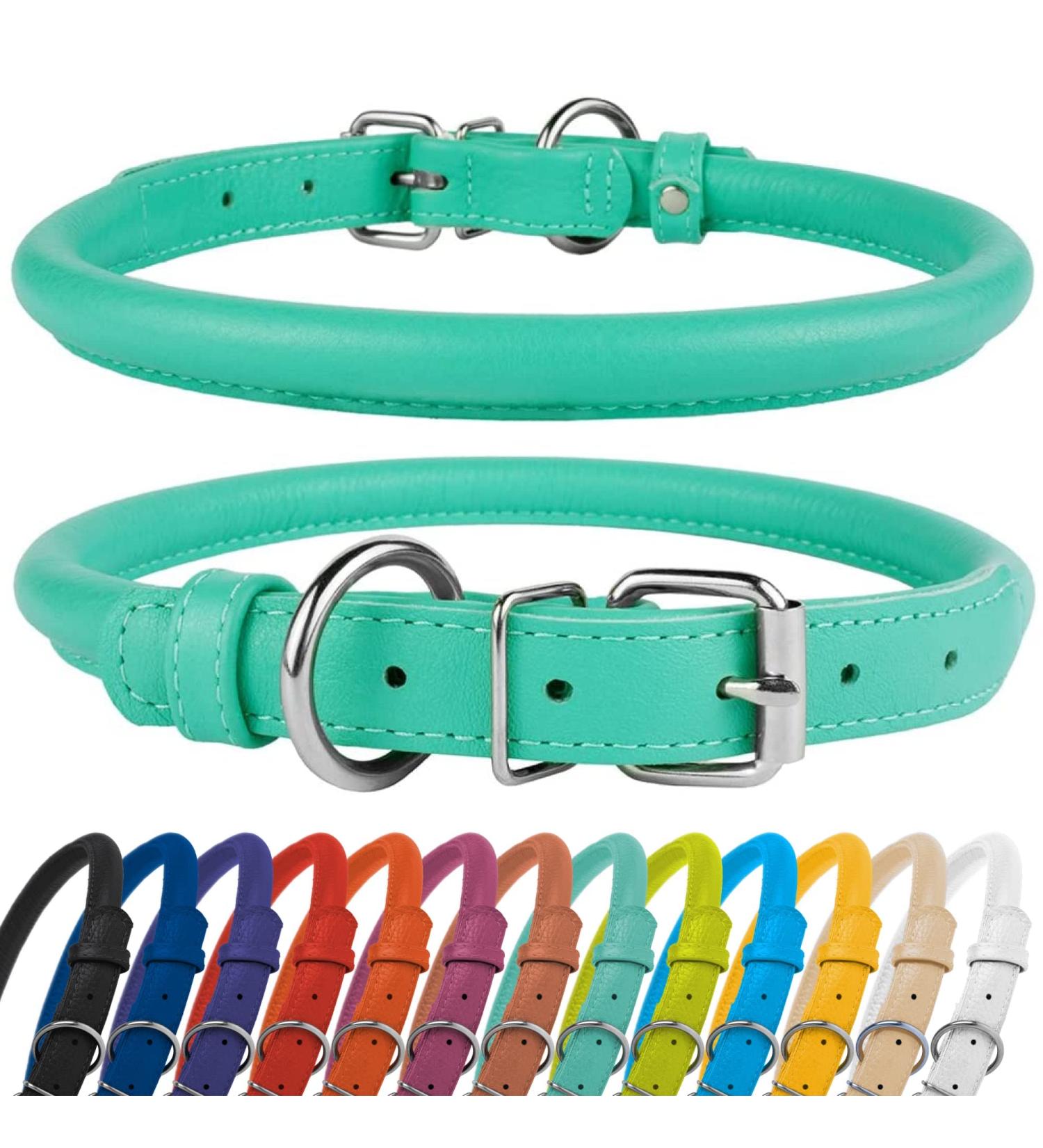 Collardirect Handmade Round Leather Dog Collar - Soft Padded Adjustable for Small & Big Dogs Puppies & Cats - Available in Black Pink Red Purple Blue Mint Green (18-20 cm) - Buy Online on GoSupps.com