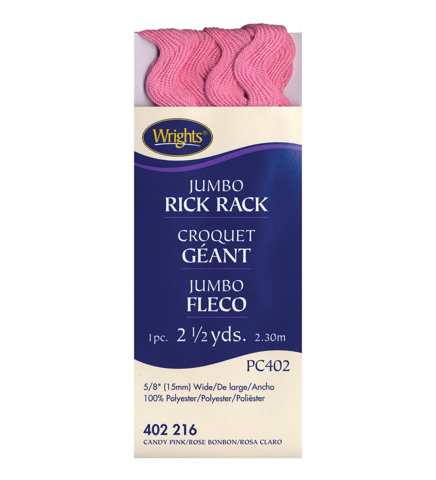 Wrights 117-402-216 Polyester Rick Rack Trim  Candy Pink  Jumbo  2.5-Yard