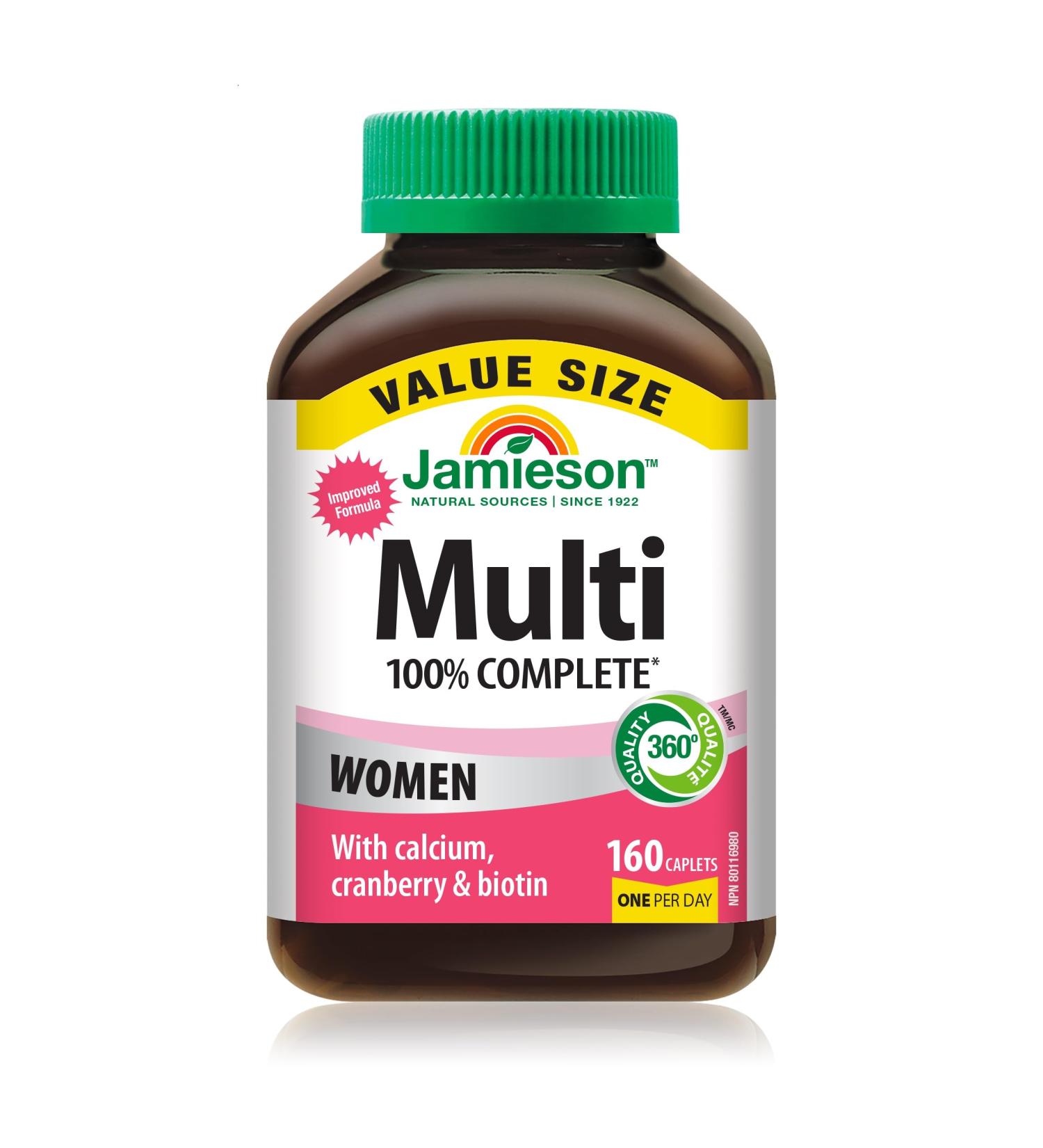 Jamieson 100% Complete Multivitamin for Adult Women Value Size with Calcium Cranberry & Biotin 160 count (Pack of 1) - Buy Online on GoSupps.com