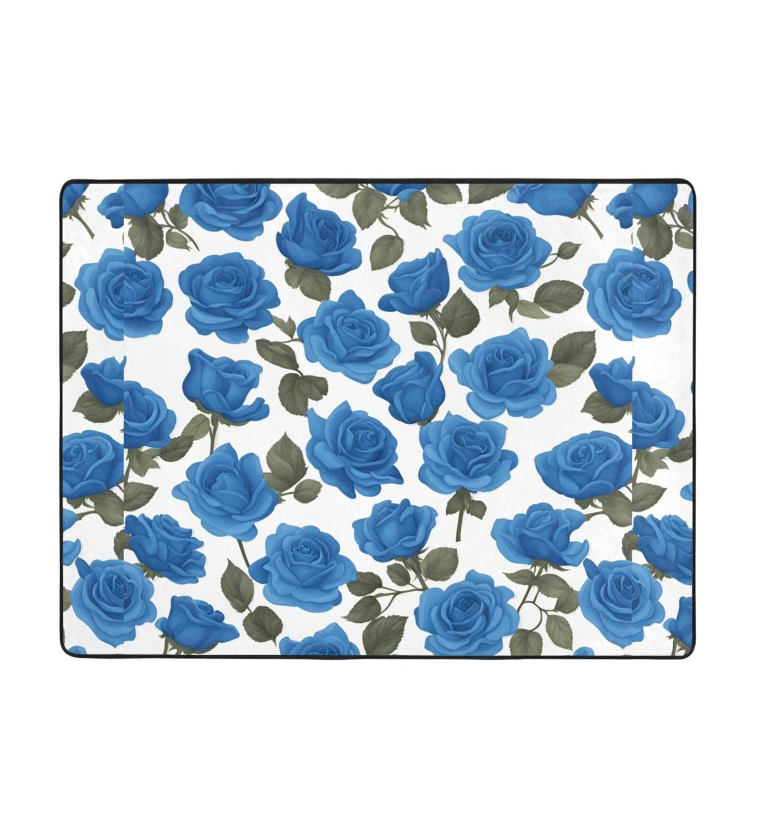 Beautiful Blue Roses Flannel Non-Slip Floor Mat - Comfortable & Lint-Free 63x48 Inches for All Occasions - Buy Online on GoSupps.com