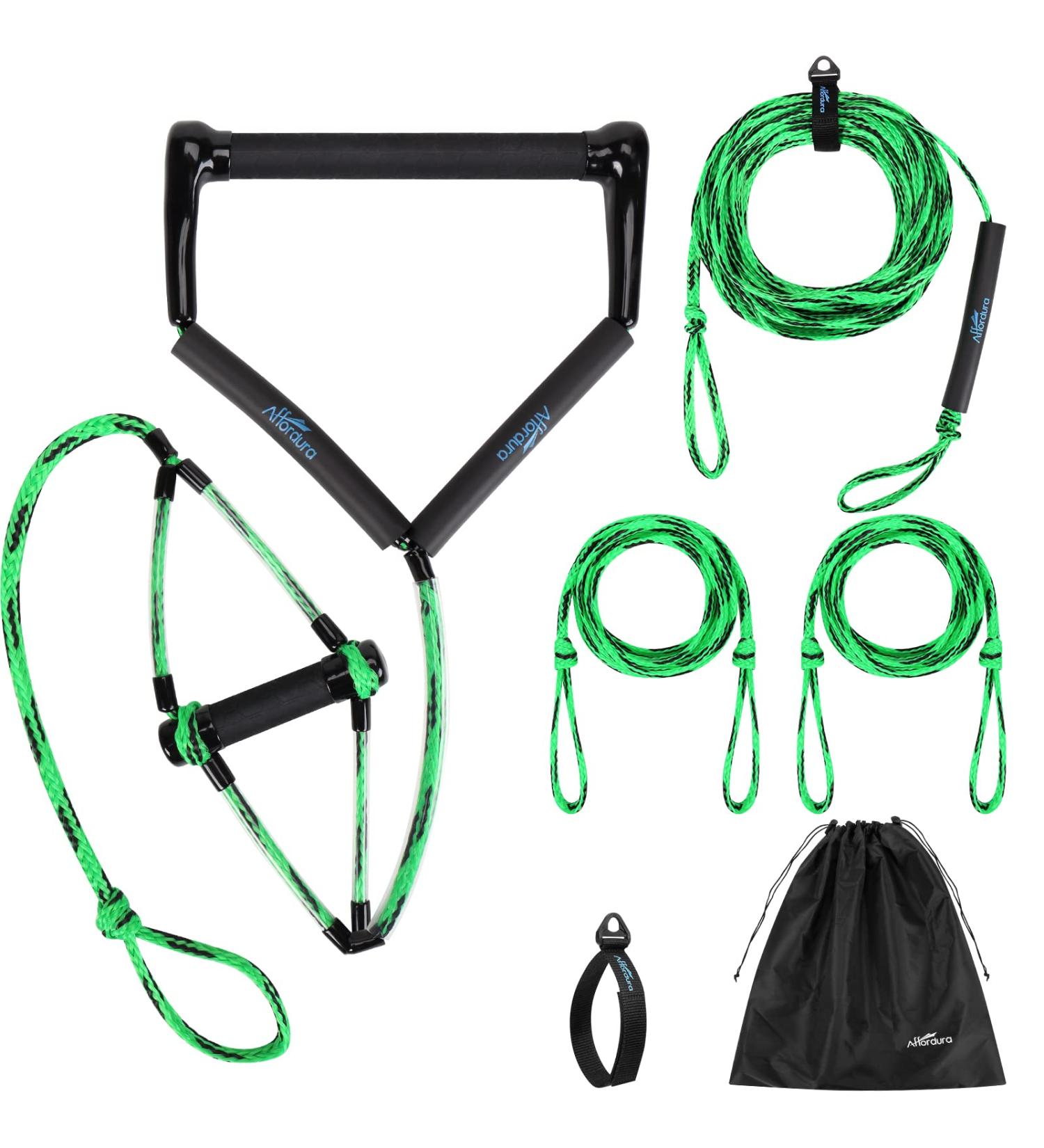 Affordura 4-Section Wakeboard Rope & Handle Set - 75 Feet Tow Rope for Watersports | Includes Storage Bag | Green - Buy Online on GoSupps.com
