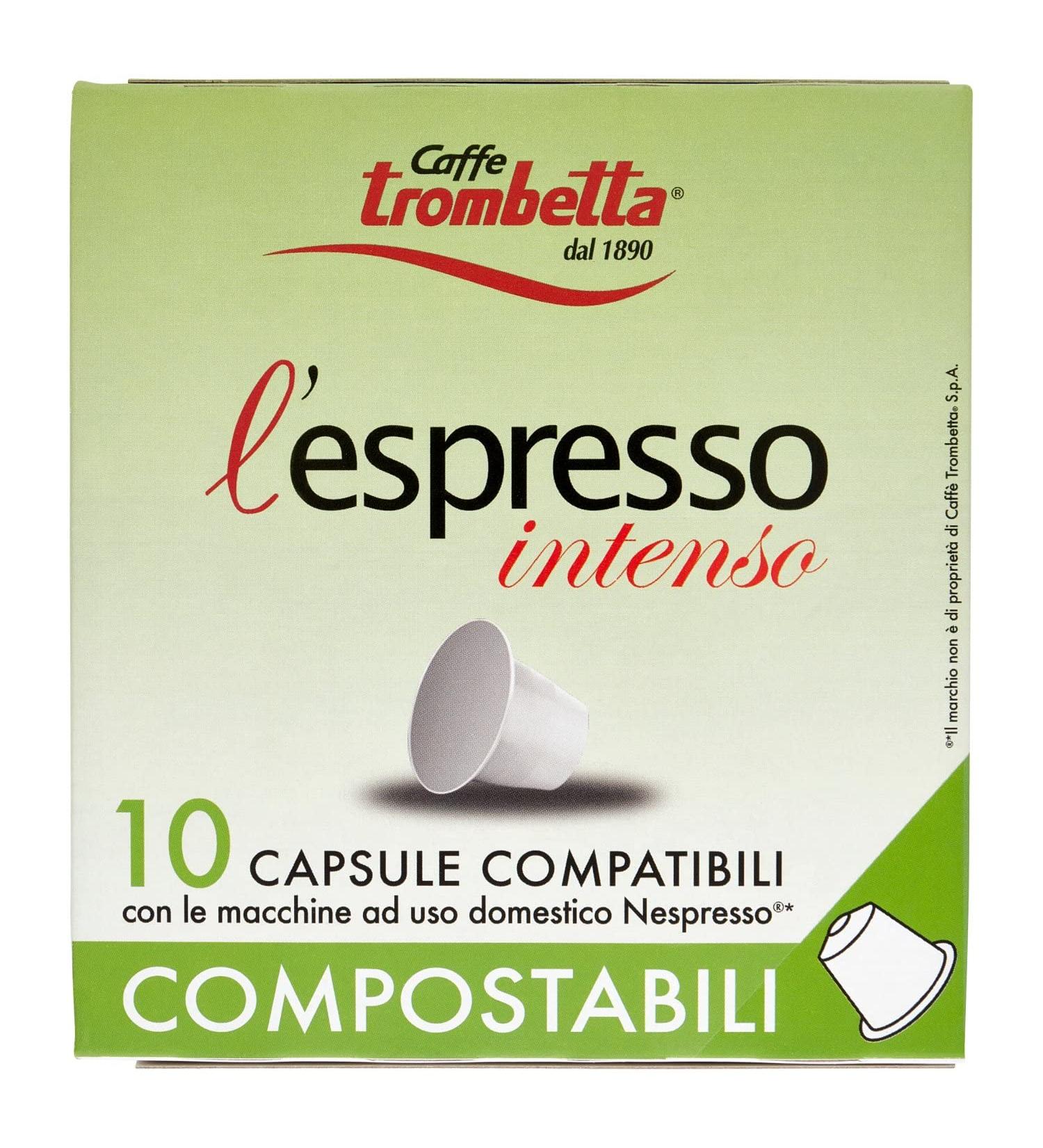  CAFF TROMBETTA DAL 1890 Trombetta L'Espresso Compostable Nespresso Compatible Capsules Intenso - 10 Packs of 10 Capsules each 100 Caspules in Total - Buy Online on GoSupps.com