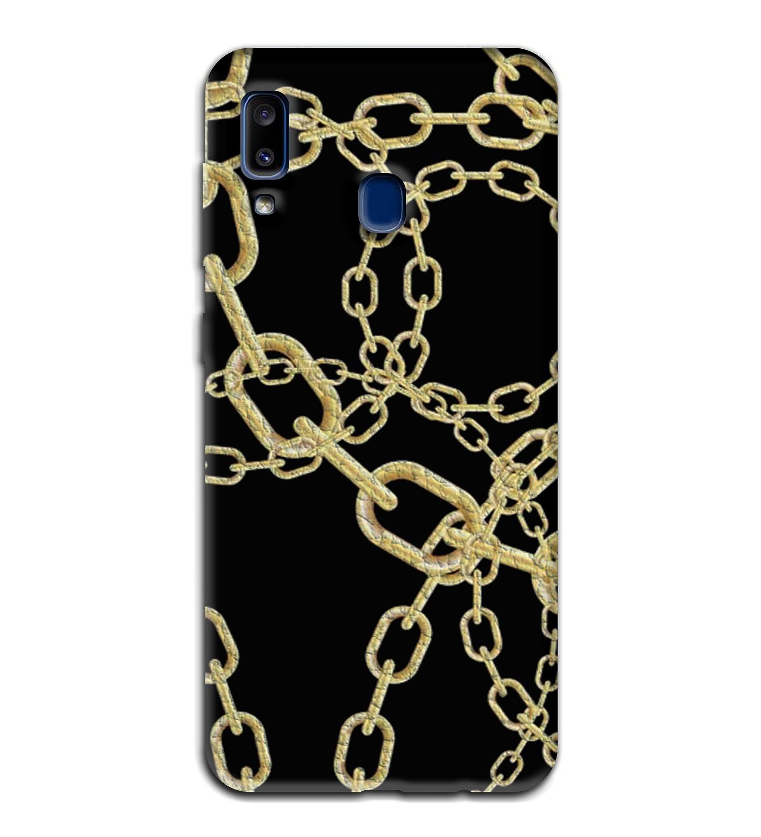 Luxury Soft TPU Protective Case for Samsung A20 E - Elegant Black Leather with Gold Chains - Buy Online on GoSupps.com