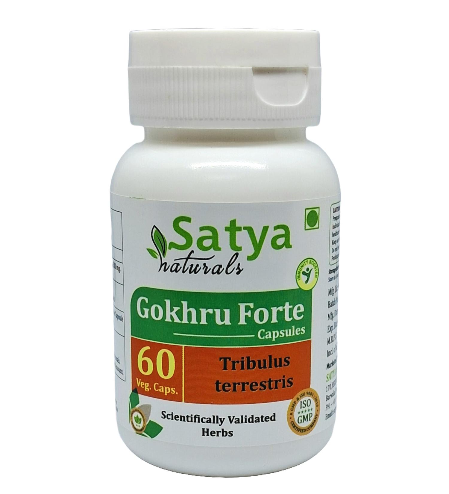 Gokhru Forte Capsules 500 mg. 60 Veg. Capsule | Gokharu (Tribulus Terrestris) Extract Capsules for Men and women | Ayurvedic Herbal Supplement/Remedies | 10:1 Forte (1 Bottle of 60 Capsules) 60 Count (Pack of 1) - Buy Online on GoSupps.com