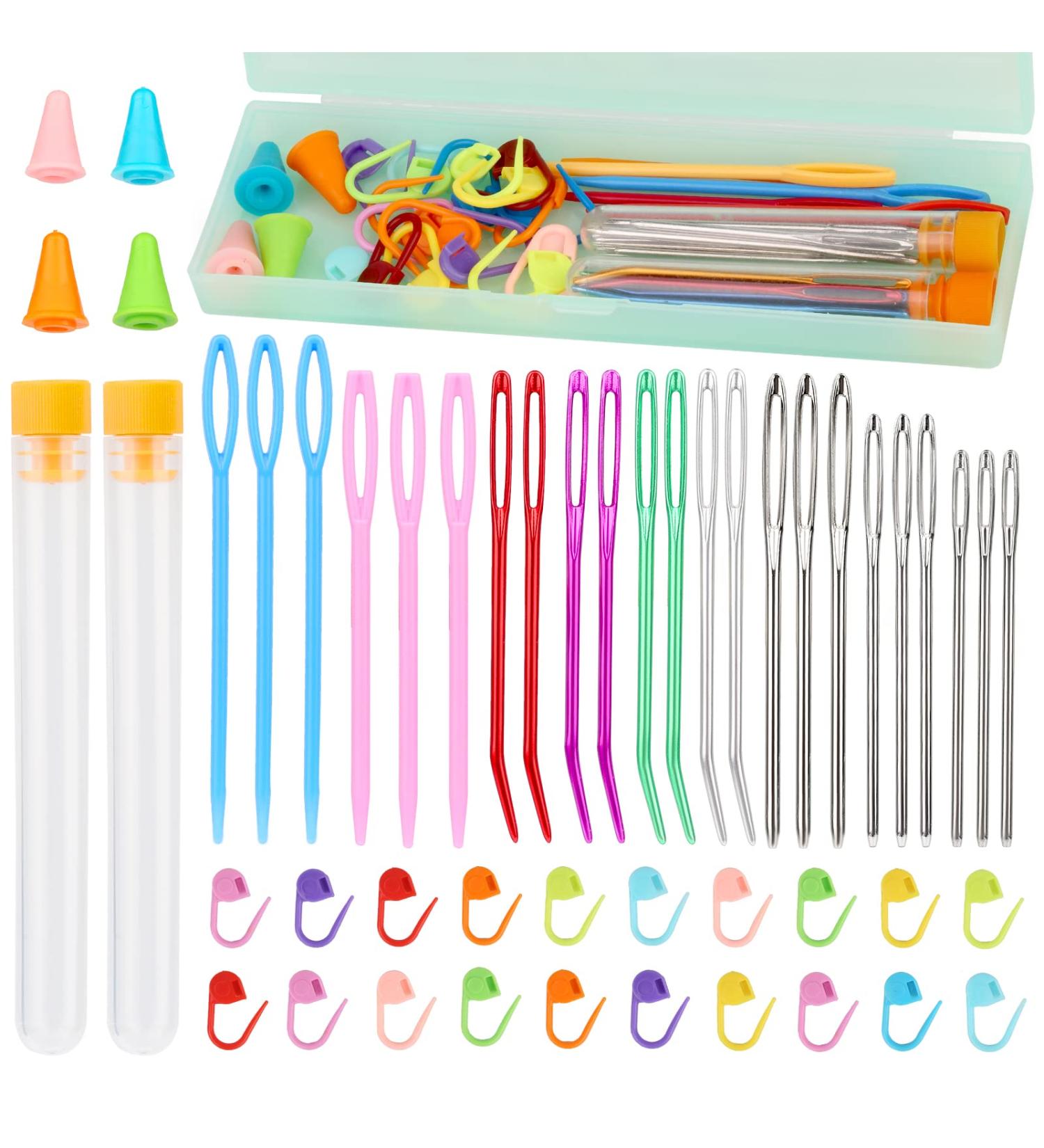 Set of 23 Large-Eye Blunt Needles for Yarn Knitting and Sewing | Includes Bent Tip Tapestry Needles and Colorful Safety Lacing Needles with Storage Box - Buy Online on GoSupps.com