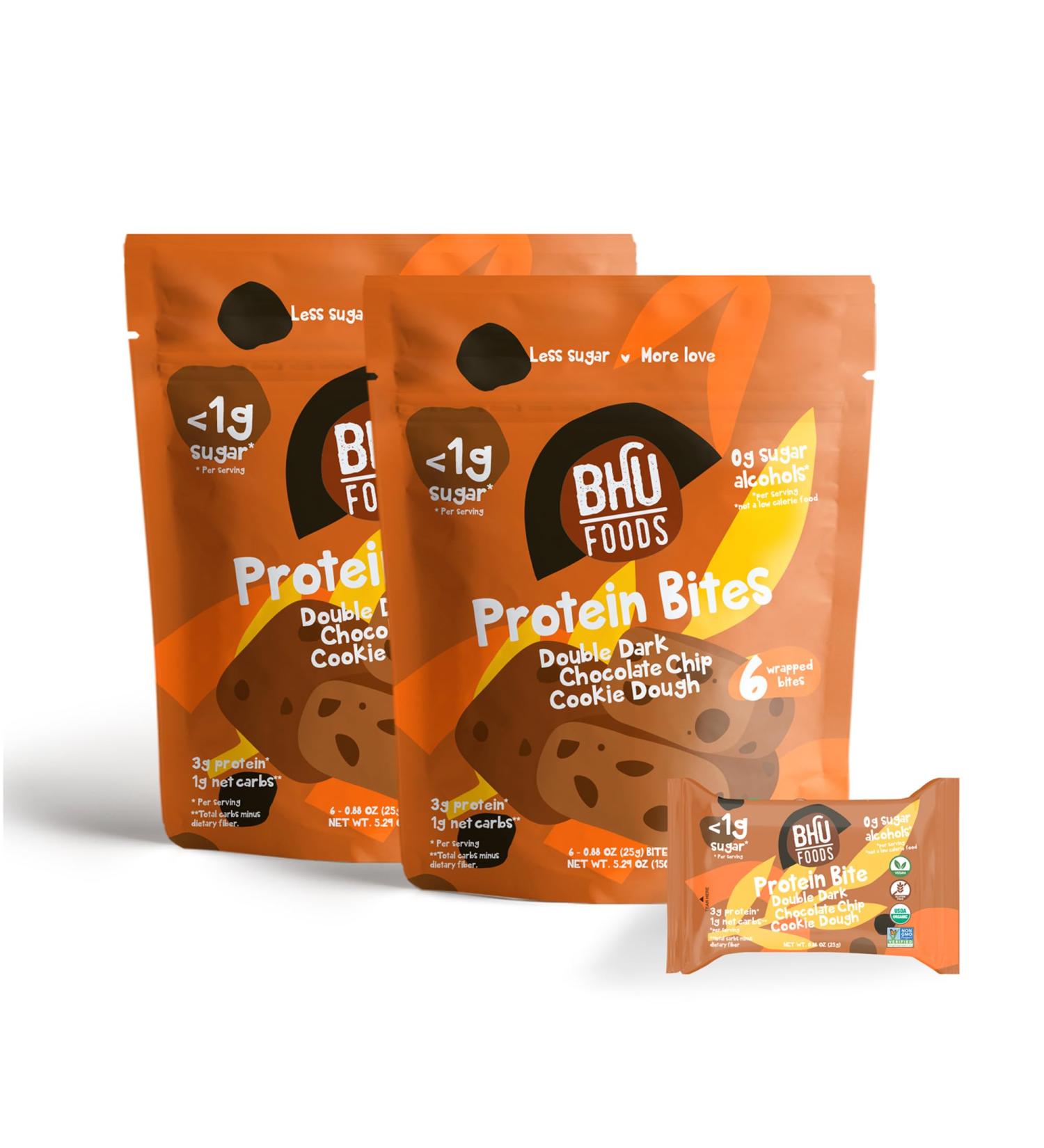 Bhu Foods Keto Bites - Double Dark Chocolate Chip Cookie Dough | Organic Keto Snacks for Adults & Kids | Gluten Free Vegan Low Carb Low Sugar | Individually Wrapped Protein Bites (2 Pack) - Buy Online on GoSupps.com