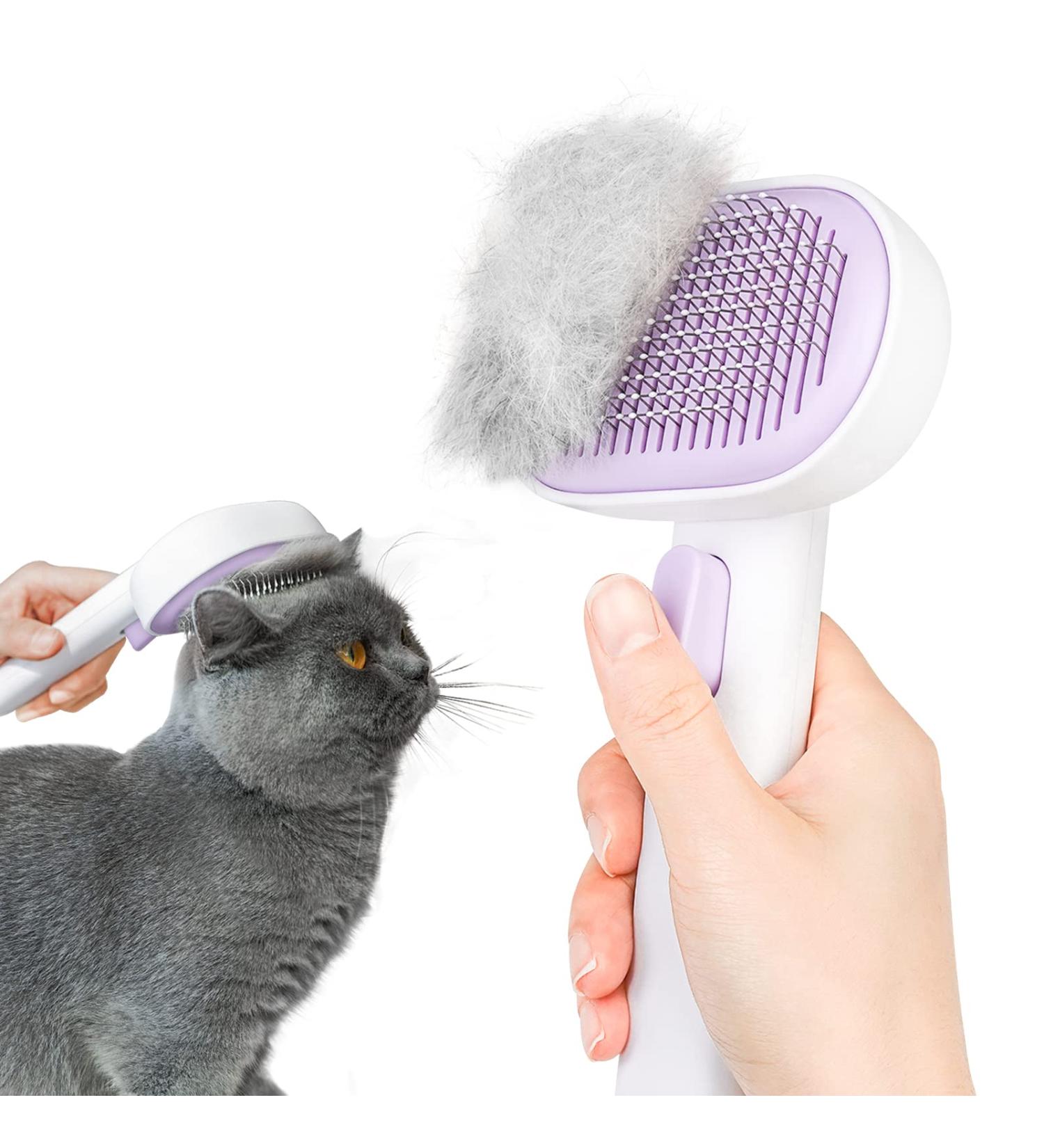 Self-Cleaning Cat Brush for Short & Long Hair - Aumuca Fur Brush Removes Mats & Loose Hair (Violet) - Buy Online on GoSupps.com