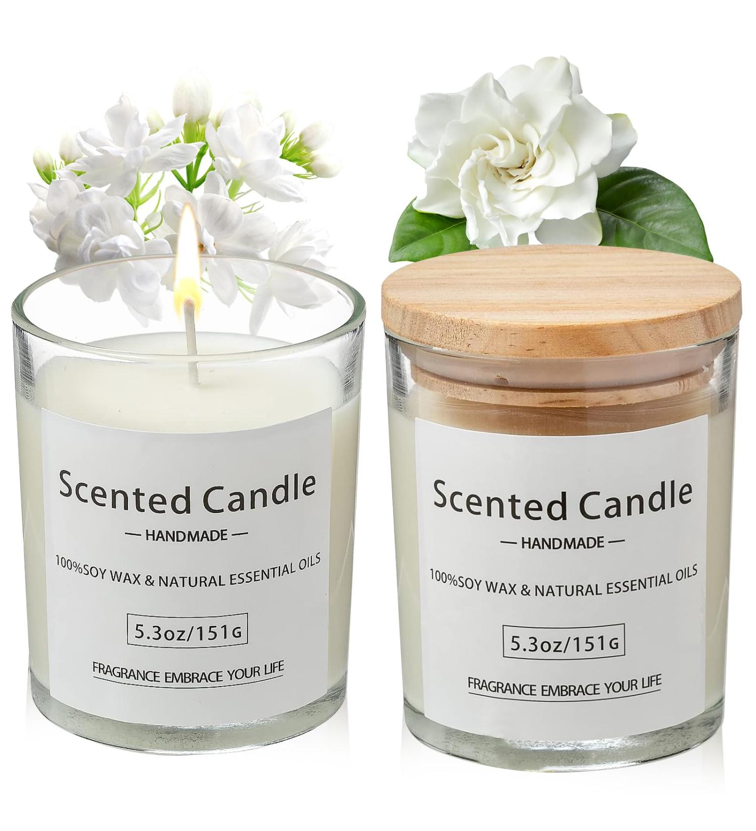 VETOUR Glass Aromatherapy Candles 2PCS Gardenia & Jasmine Scented Soy Candle Set - 10.6 OZ - 80 Hours - Natural Essential Oils - Perfect Gift for Women - Mother's Day/Christmas - Buy Online on GoSupps.com