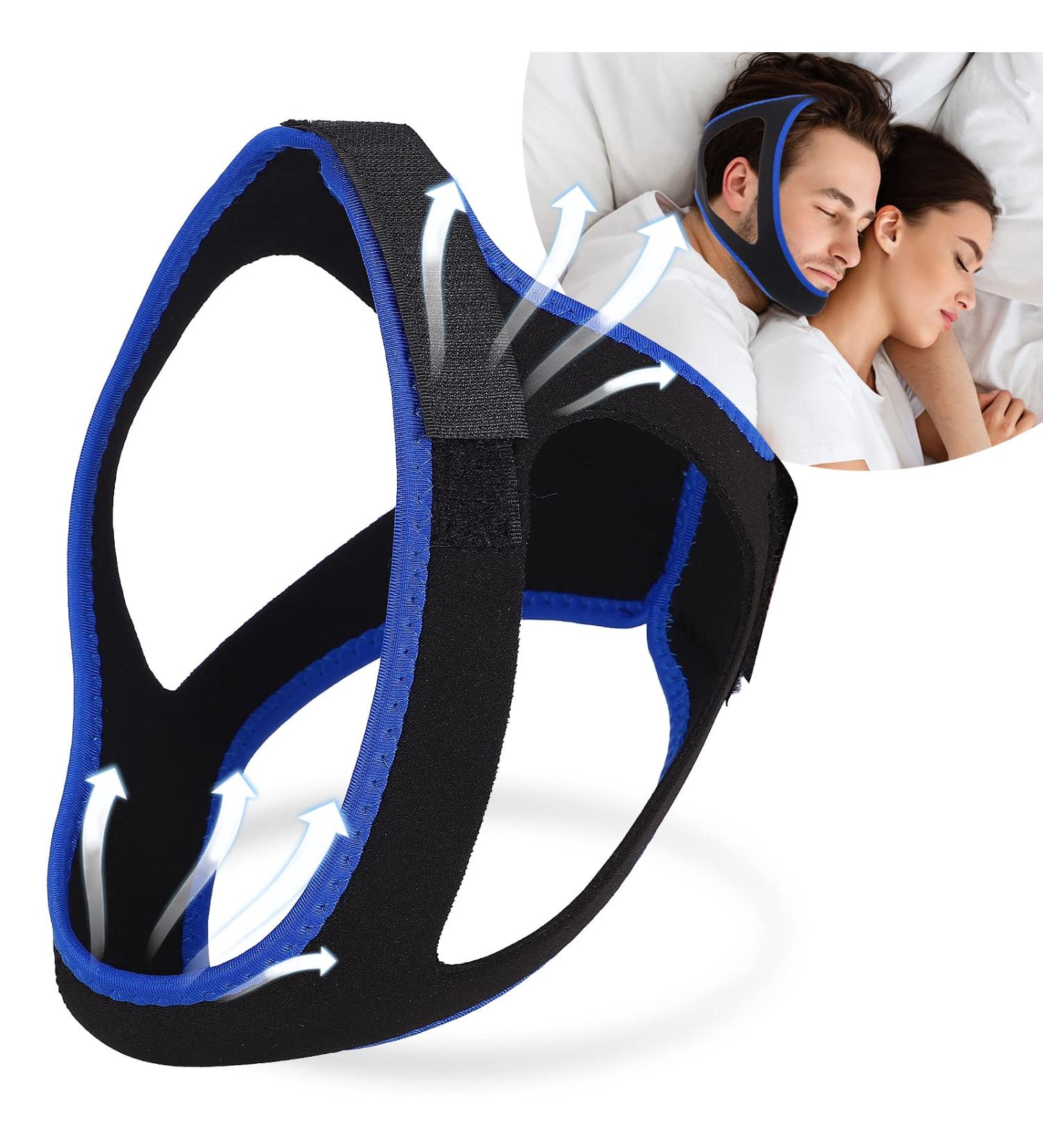 Adjustable Anti-Snoring Chin Strap for Sleep Apnea | Breathable Cpap Chin Strap | Effective Snoring Solution for Men and Women - Blue - Buy Online on GoSupps.com