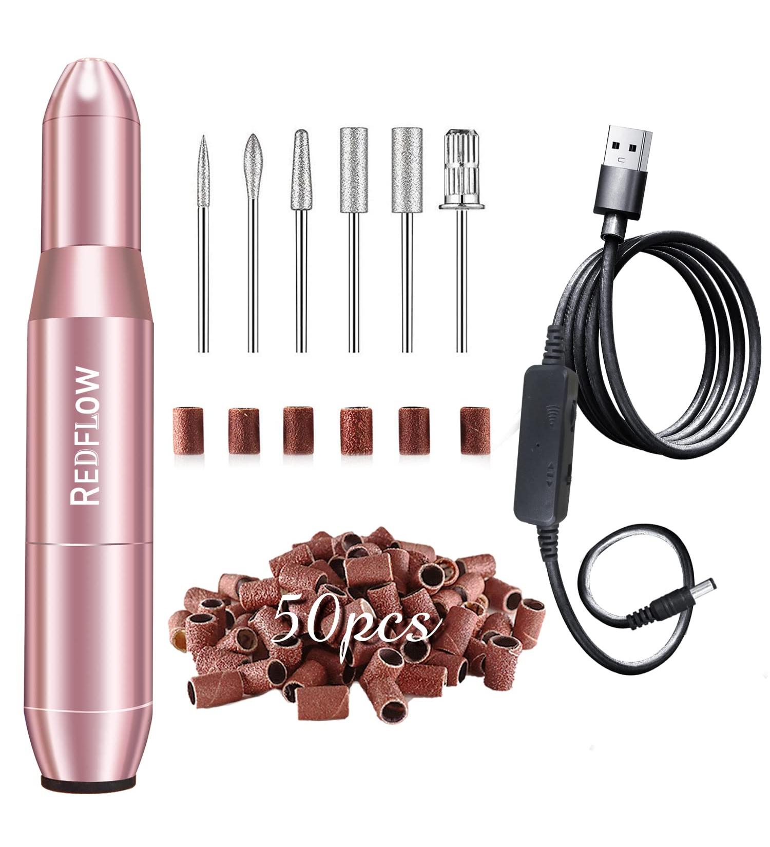 RedFlow Professional Electric Nail Drill Kit - 6 Bits & 50 Sanding Bands Included (Pink) - Buy Online on GoSupps.com