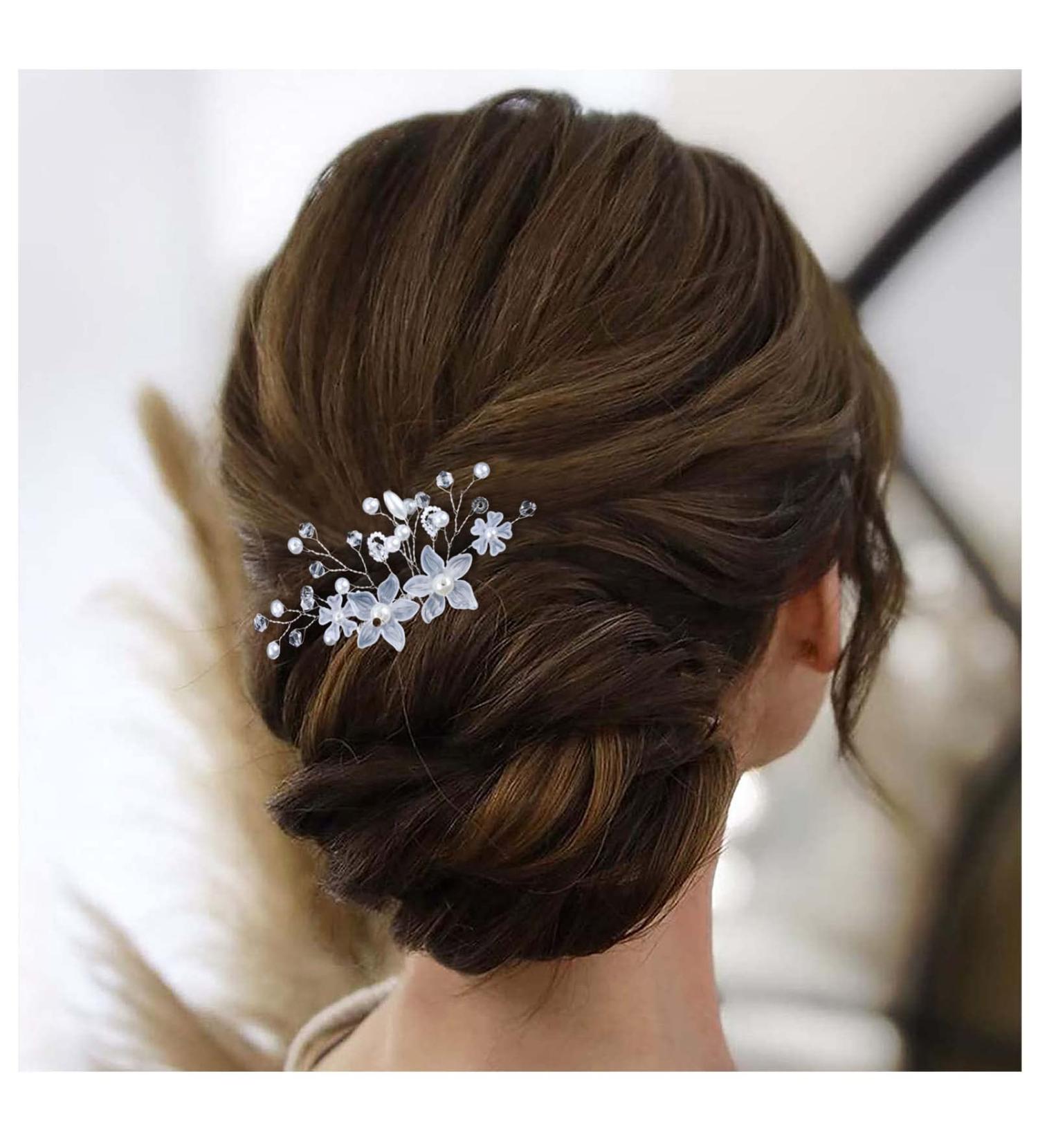Cimenexe Bohemian Crystal Flower Hair Comb Rhinestone Flower Headpiece Silver Pearl Hair Barrette Vintage Pearl Flower Headwear Hairpiece Decorative Wedding Comb Hair Accessories Jewelry for Women - Buy Online on GoSupps.com