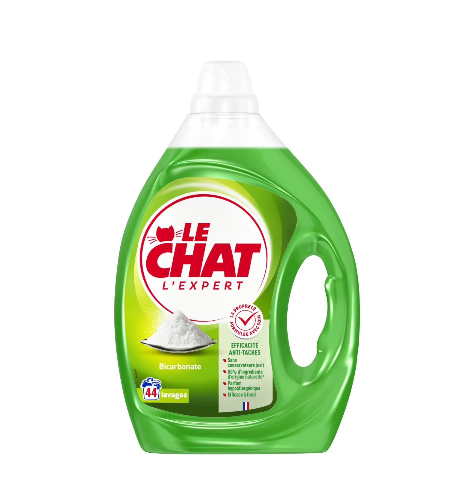LE CHAT - Expert Liquid Laundry Detergent - Bicarbonate - Cleanliness Formulated with Care - Anti-Stain Effectiveness - 80% organic ingredients