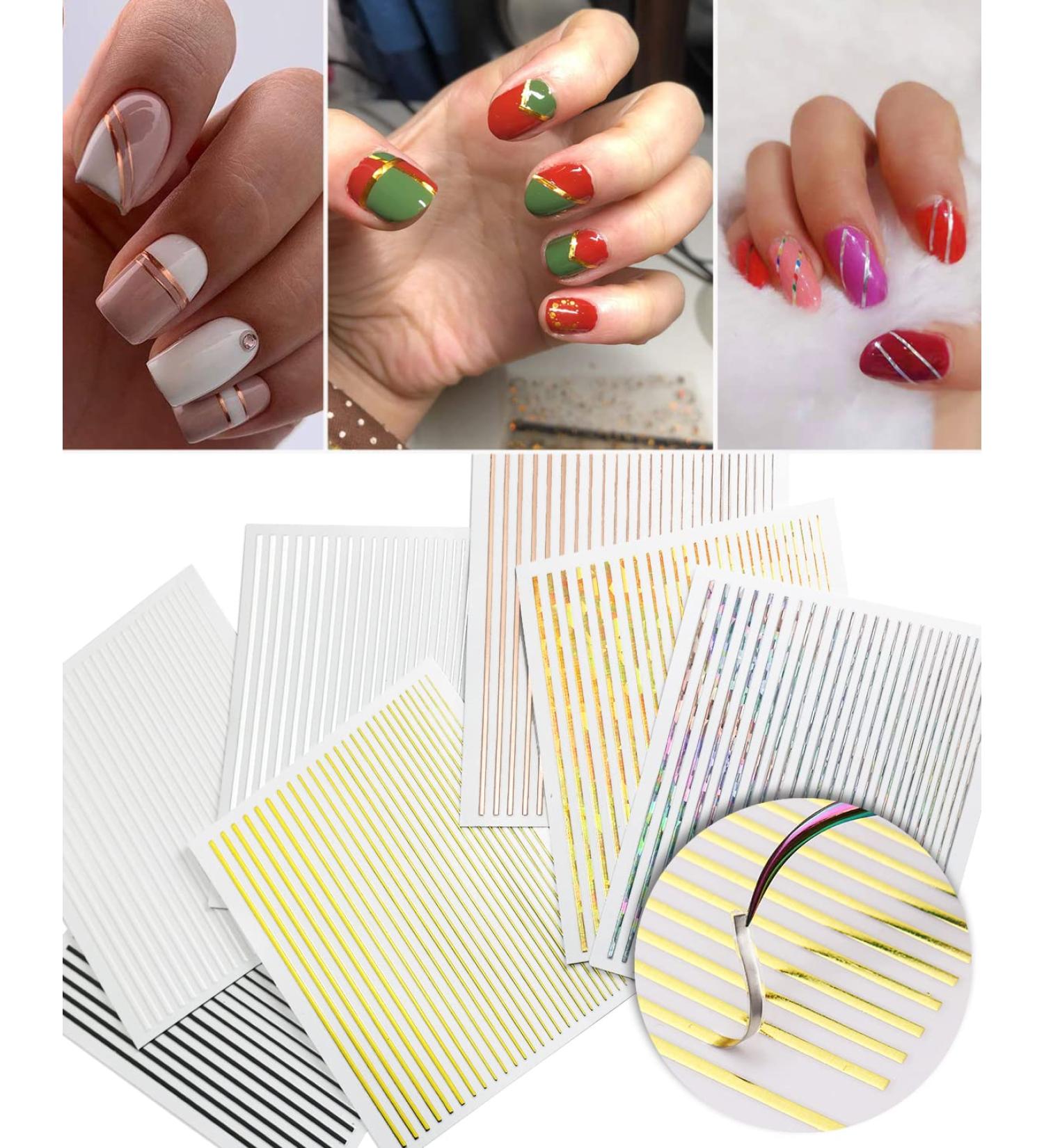 Metallic Nail Striping Tape - 7 Sheets Gold Holographic Foil Decals for Nail Art - Buy Online on GoSupps.com