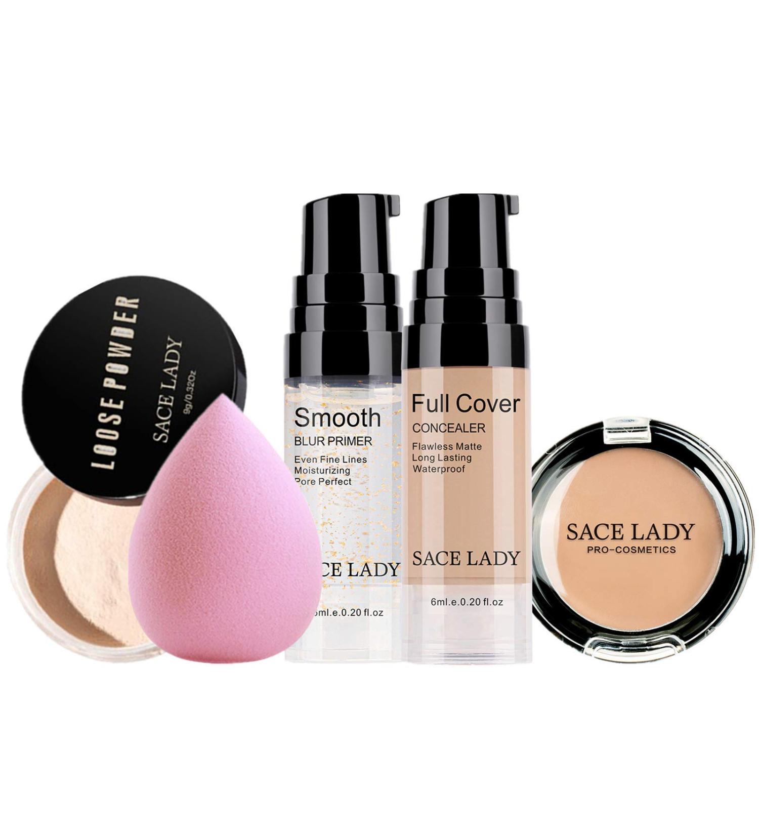 Oil-Free Face Powder, Full Coverage Foundation, Primer, Sponge Set - Long Lasting Makeup Kit - Buy Online on GoSupps.com
