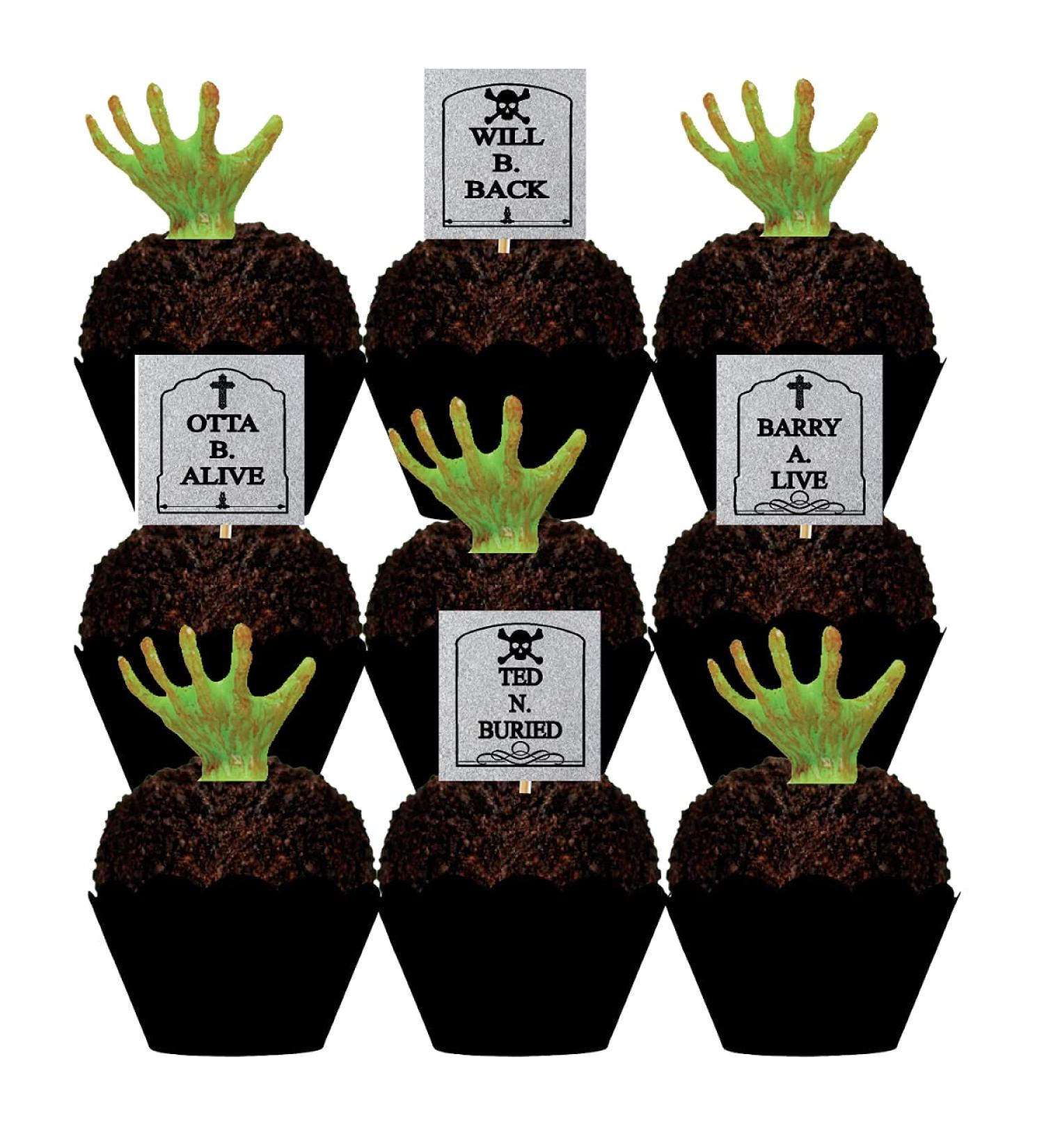 Spooky Halloween Tombstones & Grabbing Hands Cupcake Toppers - 12 Pack - Buy Online on GoSupps.com