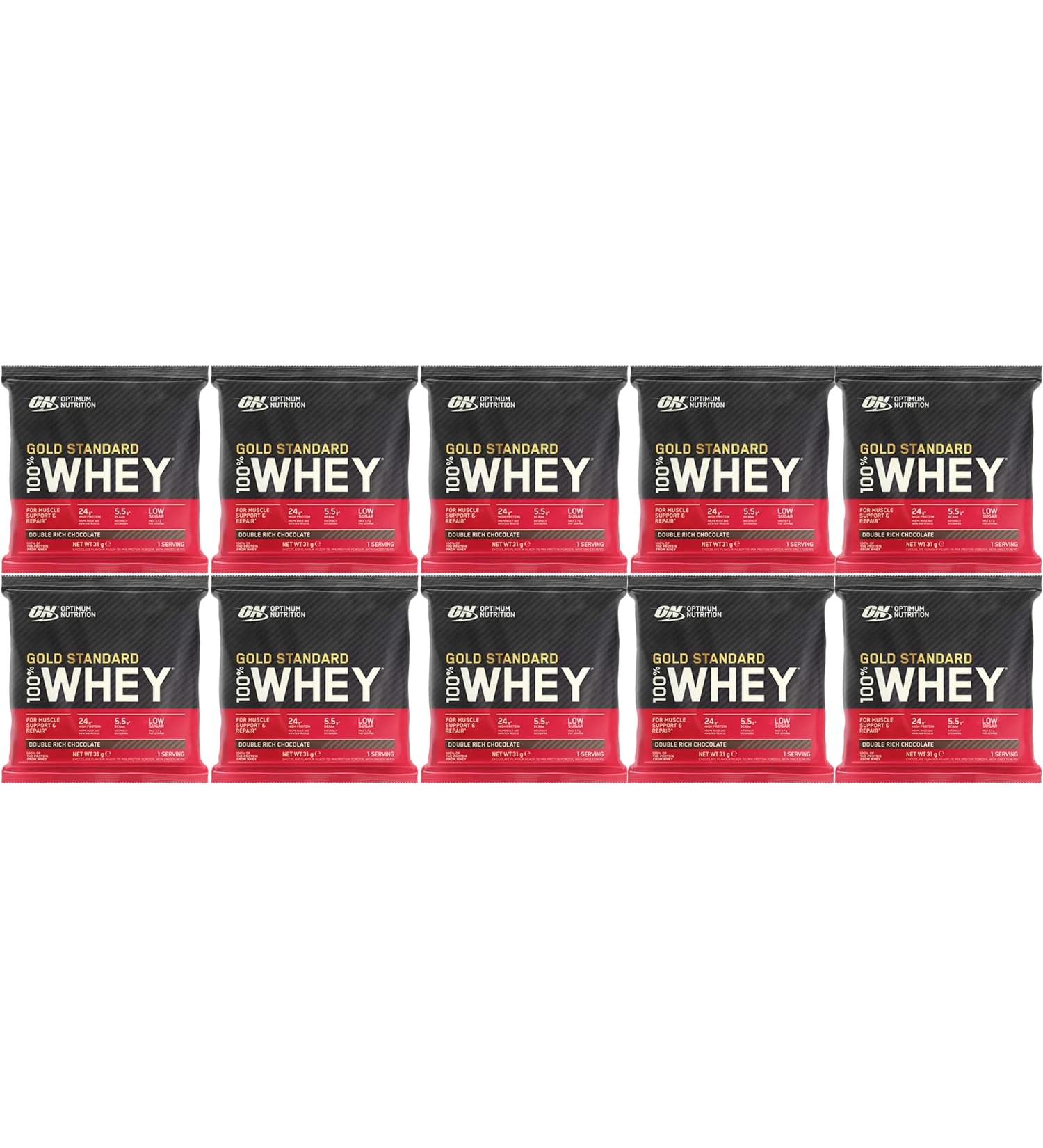 ON Gold Standard 100% Whey Protein Sample Combo Pack | 24 Grams of Protein Per Pack 5.5 Grams of Naturally Occurring BCAA | 10 Sample Packs (Double Rich Chocolate) - Buy Online on GoSupps.com