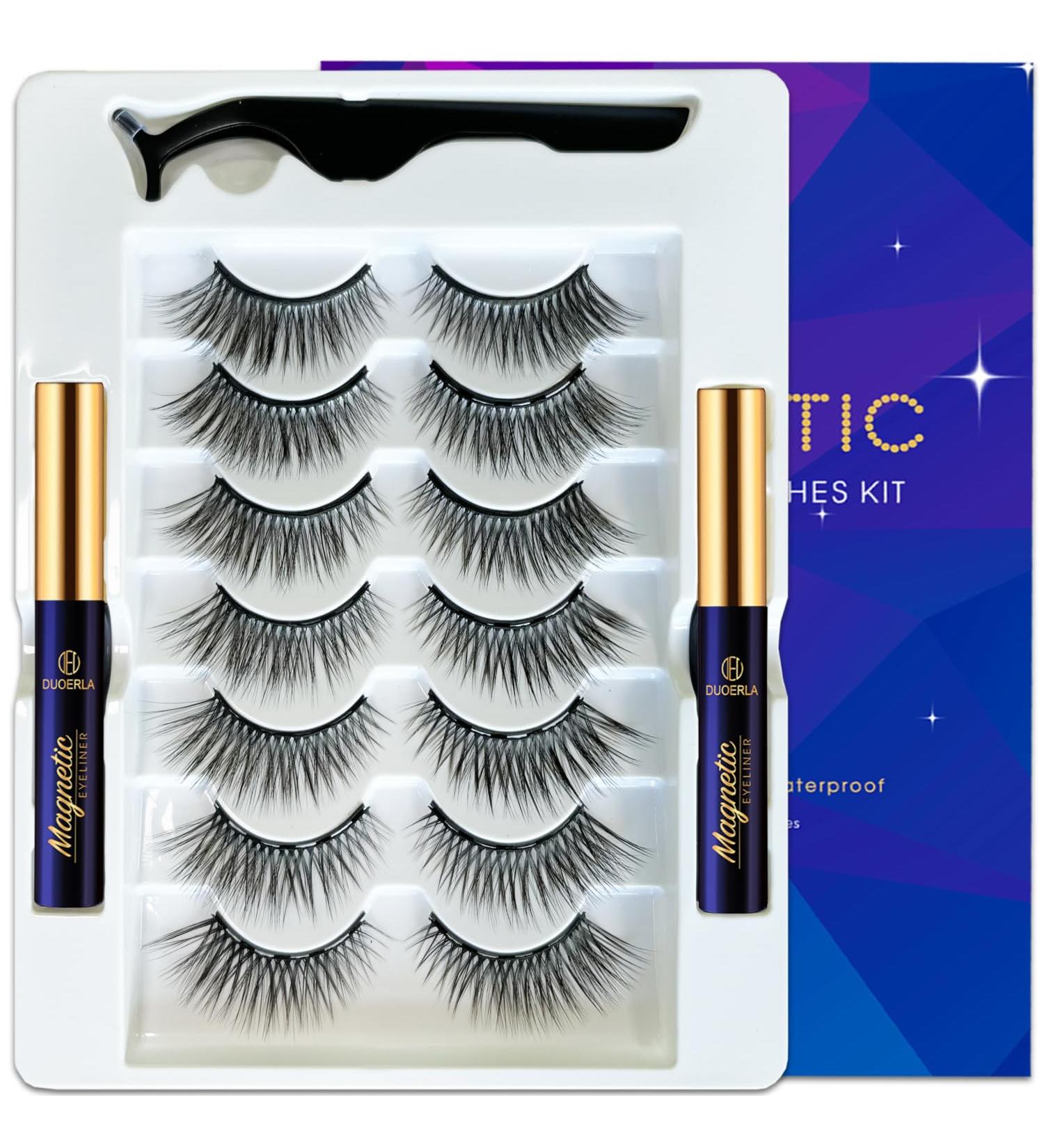 DUOERLA Magnetic Eyelashes & Eyeliner Kit - 7 Pairs Wispy Cat-Eye Lashes | Reusable Cruelty-Free & Vegan | Easy 3D Applicator for Natural Look - Buy Online on GoSupps.com