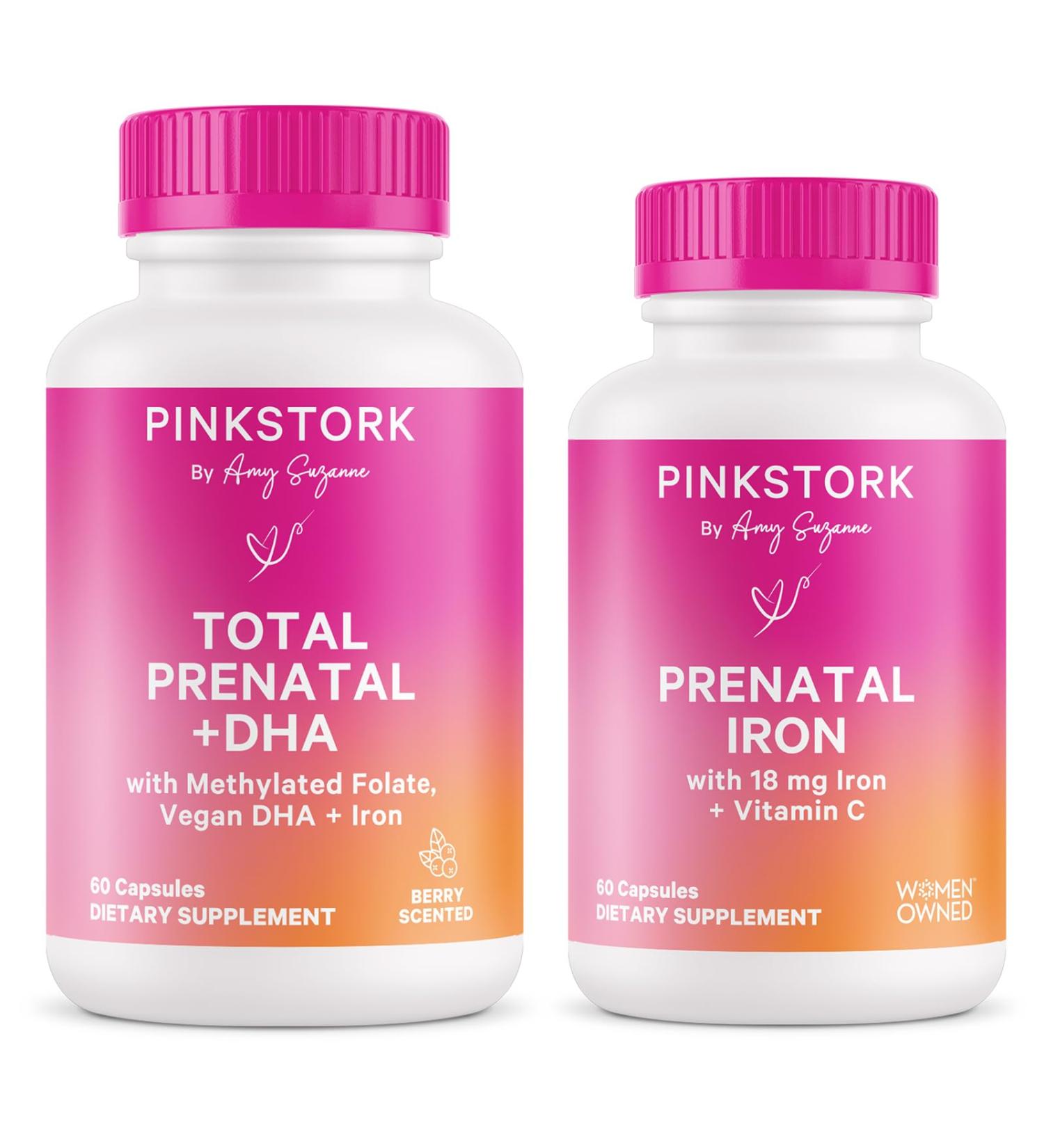 Pink Stork Prenatal + Iron Bundle - Total Prenatal with DHA Prenatal Iron Supplement Prenatal Vitamin for Women - Buy Online on GoSupps.com