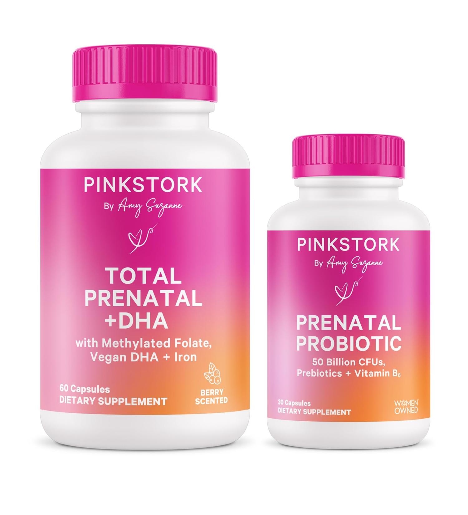 Pink Stork Prenatal Vitamin Duo: Prenatal Vitamins and Probiotics for Pregnant Women -Morning Sickness and Fetal Development Support with DHA Folate Vitamin B6 and More - 2 Products 90 Capsules - Buy Online on GoSupps.com