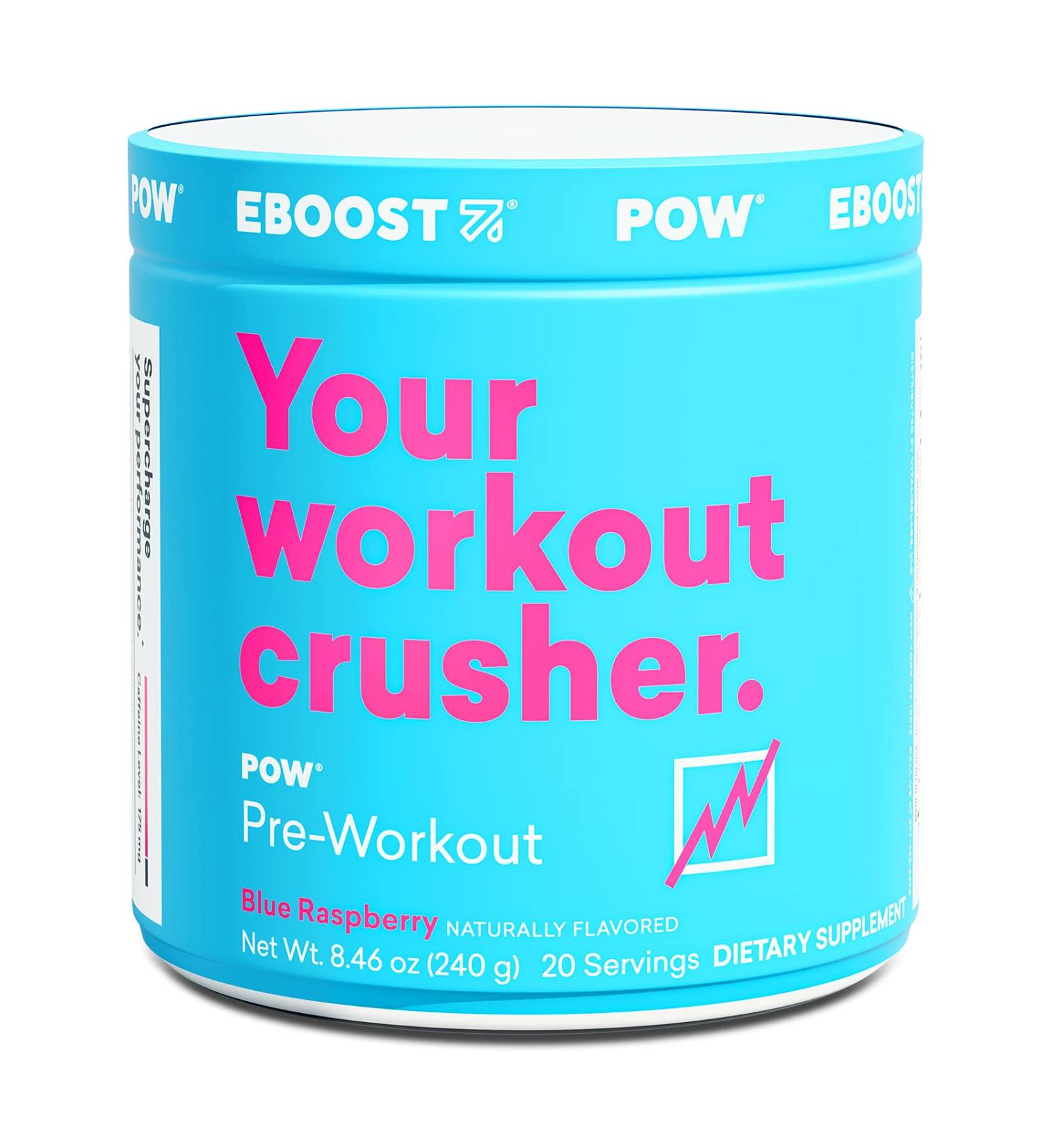 EBOOST POW Natural Pre-Workout - Blue Raspberry - Performance & Joint Mobility Support - Energy & Focus - Men & Women - Non-GMO & Gluten-Free - 20 Servings - Buy Online on GoSupps.com