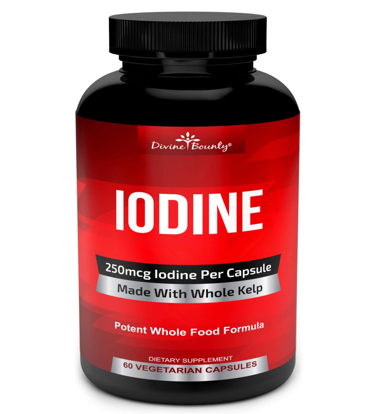 Iodine Supplement 250mcg - Thyroid Support from USA-Grown Sea Kelp - 60 Capsules - Buy Online on GoSupps.com