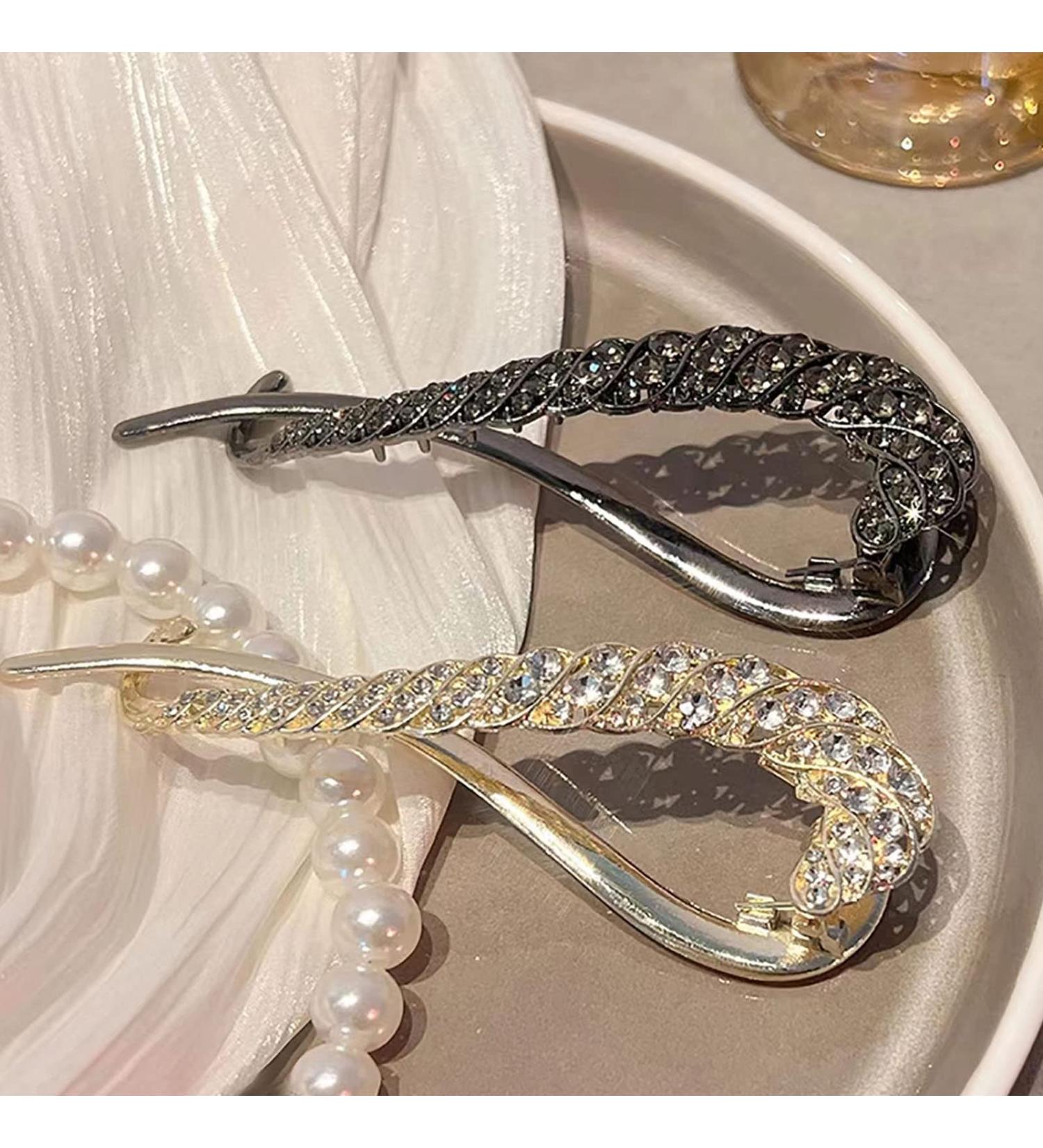 2pcs Rhinestone One Word Hair Clips - Super Flash Twist Hairpin Set - Non Slip Jaw Claws - Buy Online on GoSupps.com