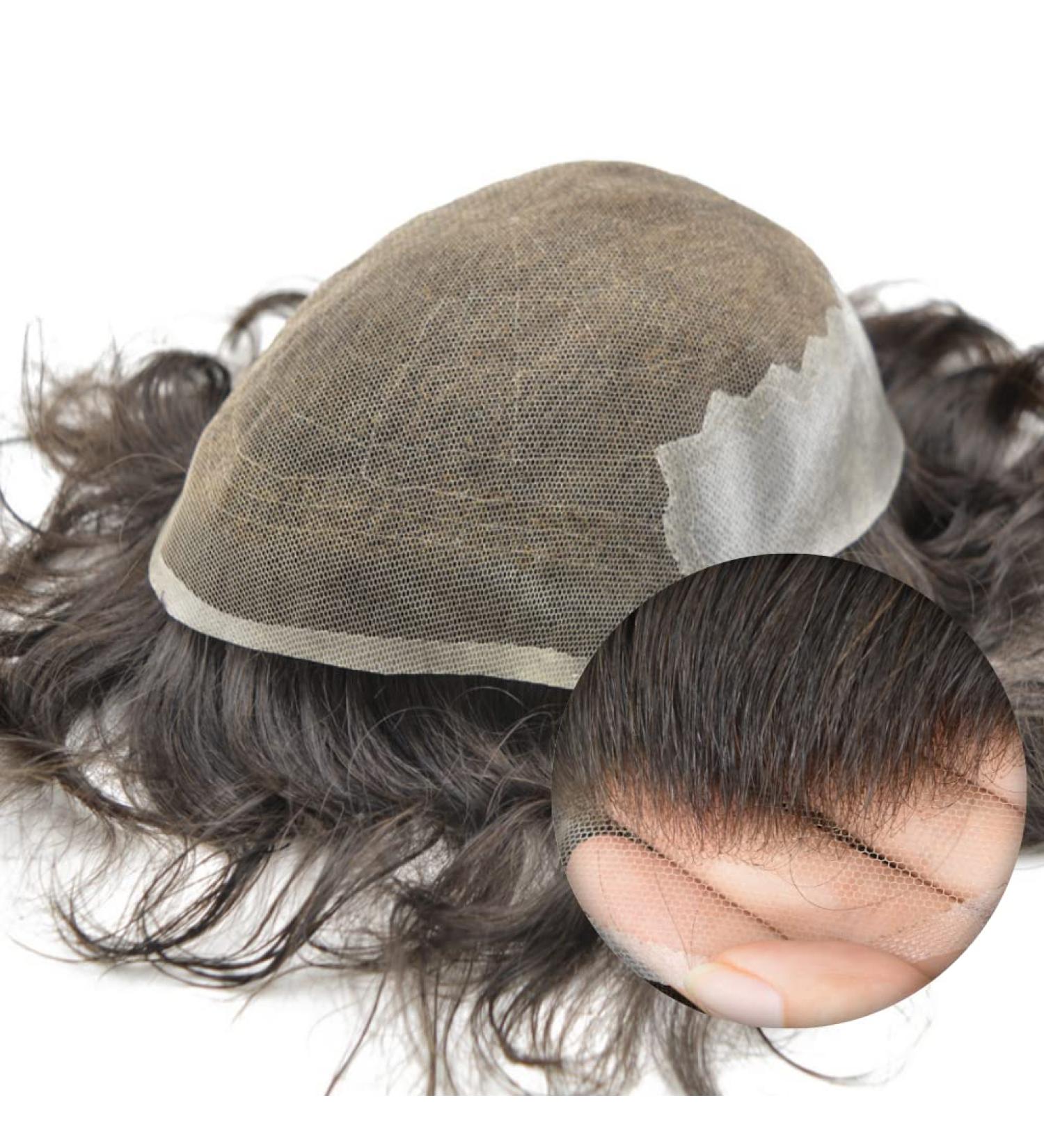Hairnotion French Lace Toupee with 2 PU Base Off Black 1b# for Men - Natural Hairpiece with 20% Gray (1b20#) - Buy Online on GoSupps.com