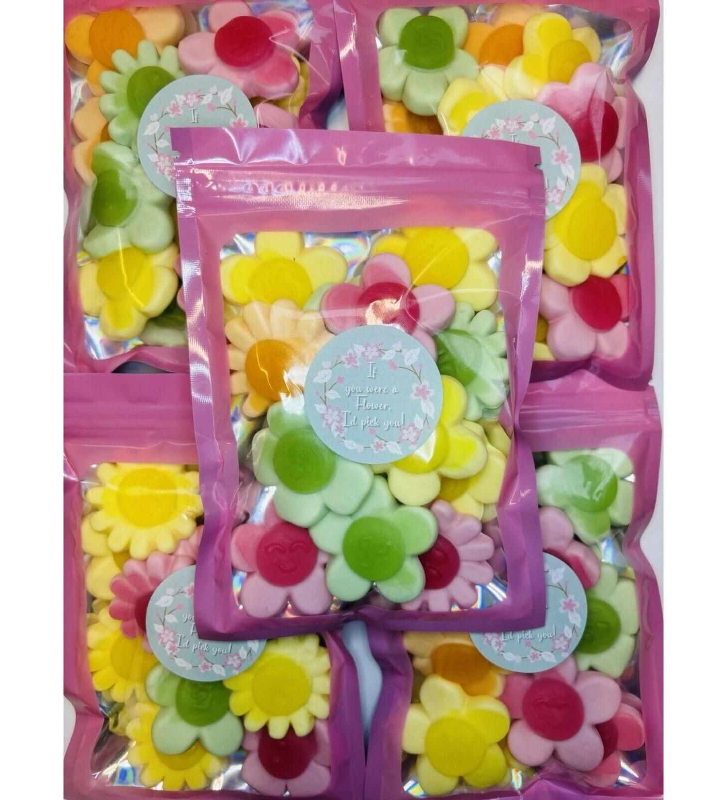 Flowers Gummy Jelly Sweet Pouch Bag Pink Pick Mix Gift Easter Birthday Mothers Day - Buy Online on GoSupps.com
