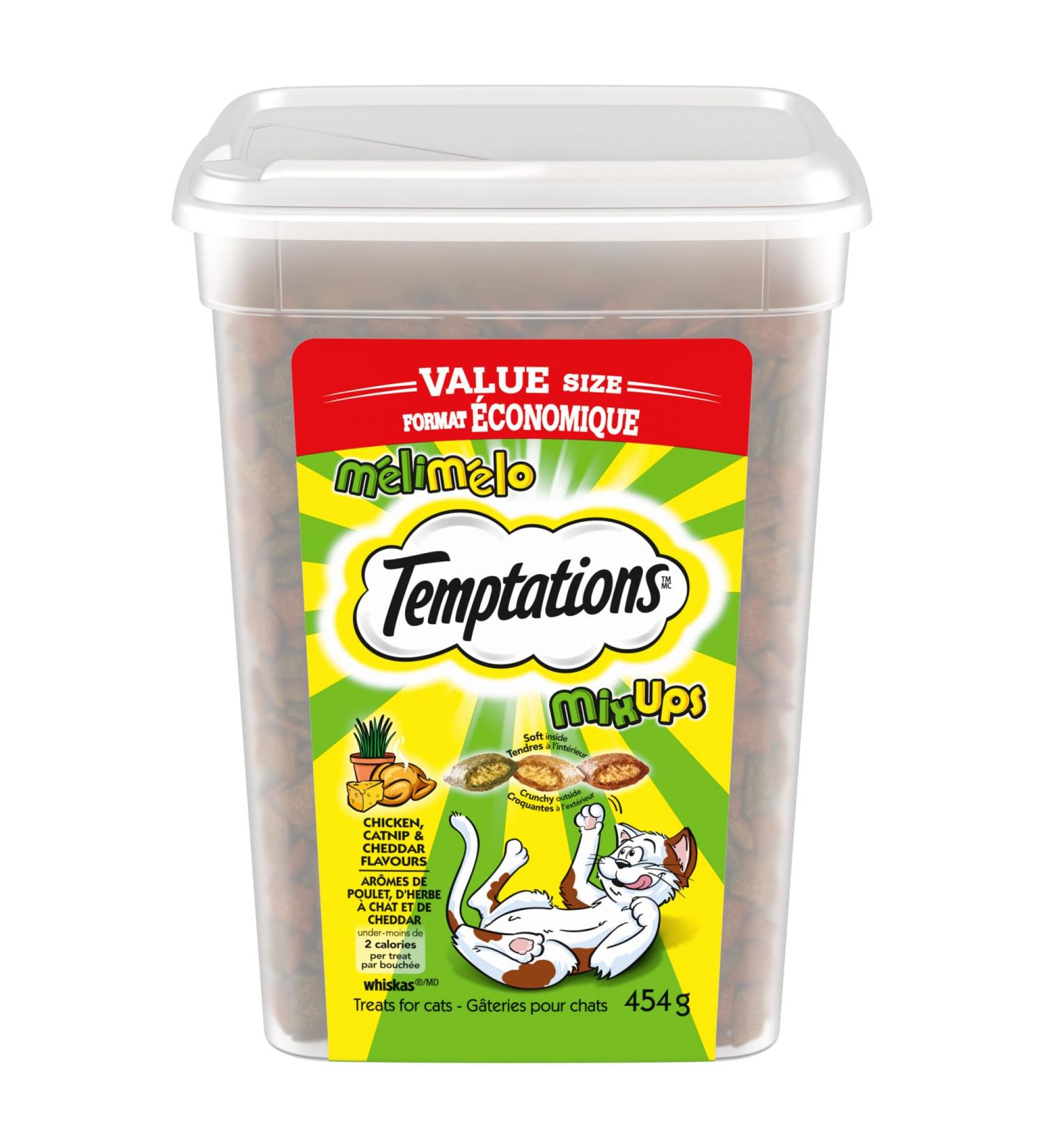 TEMPTATIONS Mix-Ups Adult Cat Treats Catnip (Chicken Catnip & Cheddar Flavour) 454g Tub Cat Treats Catnip 454 g (Pack of 1) - Buy Online on GoSupps.com
