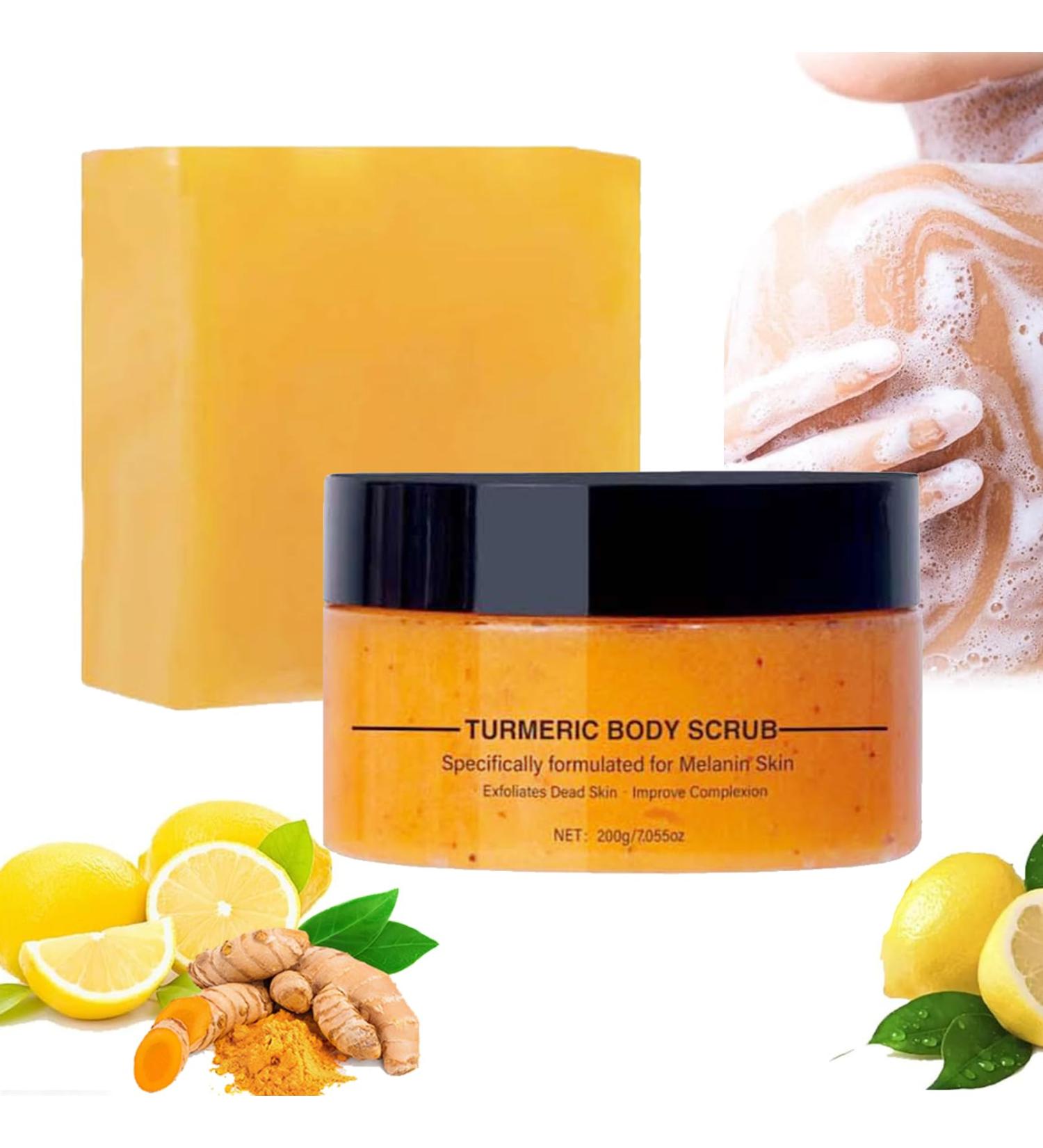 Turmeric Scrub Kojic Acid Skin Lightening Soap for Dark Spots Brightening Inside Thighs Bikini Area Natural Facial Exfoliation - Buy Online on GoSupps.com