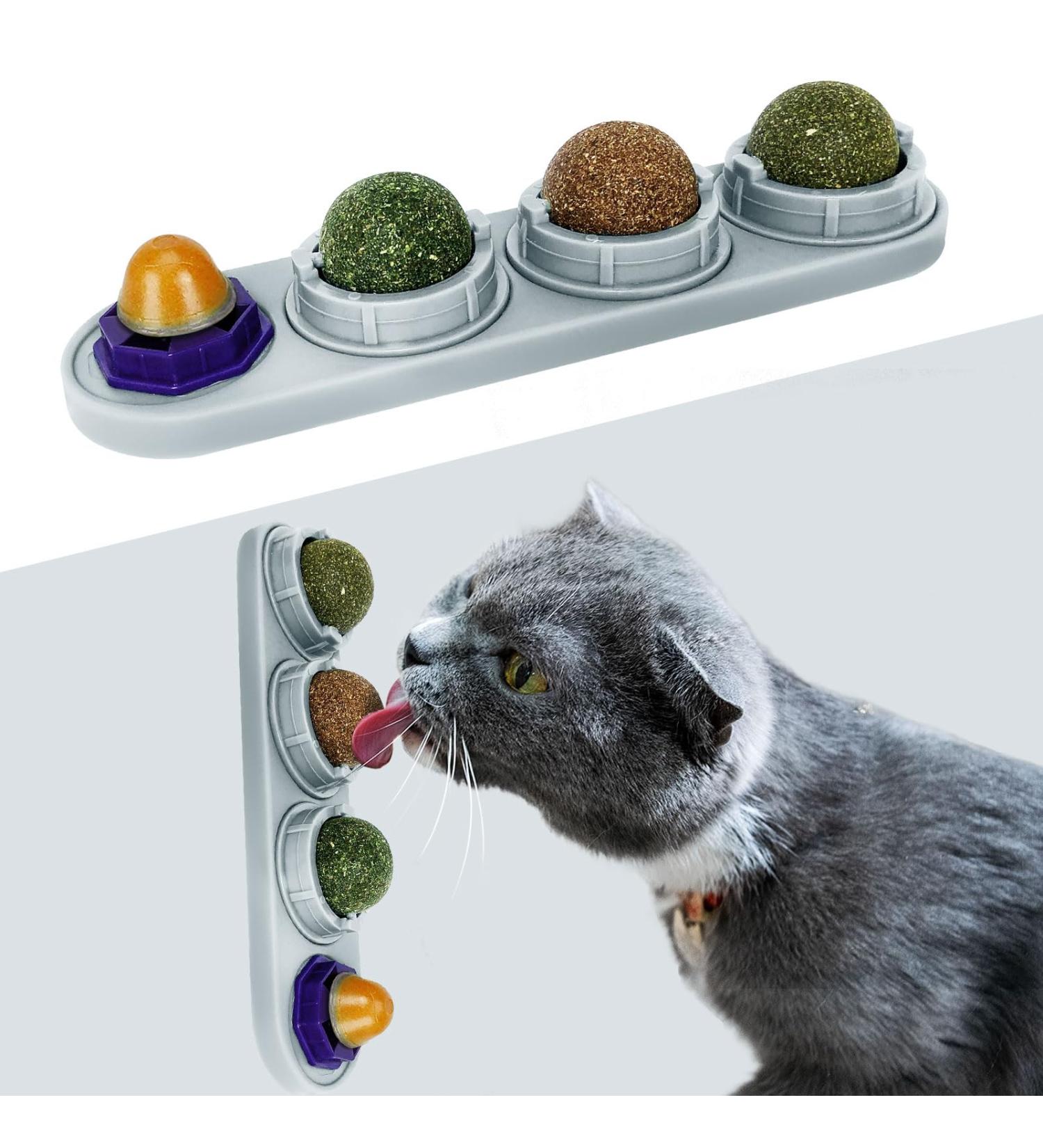 TOHDNC Catnip Ball for Cats Wall 4 Pack Catnip Toys Edible Kitty Toys Extra Cat Energy Ball for Cats Lick Healthy Kitten Teeth Cleaning Dental Chew Toys Grey - Buy Online on GoSupps.com