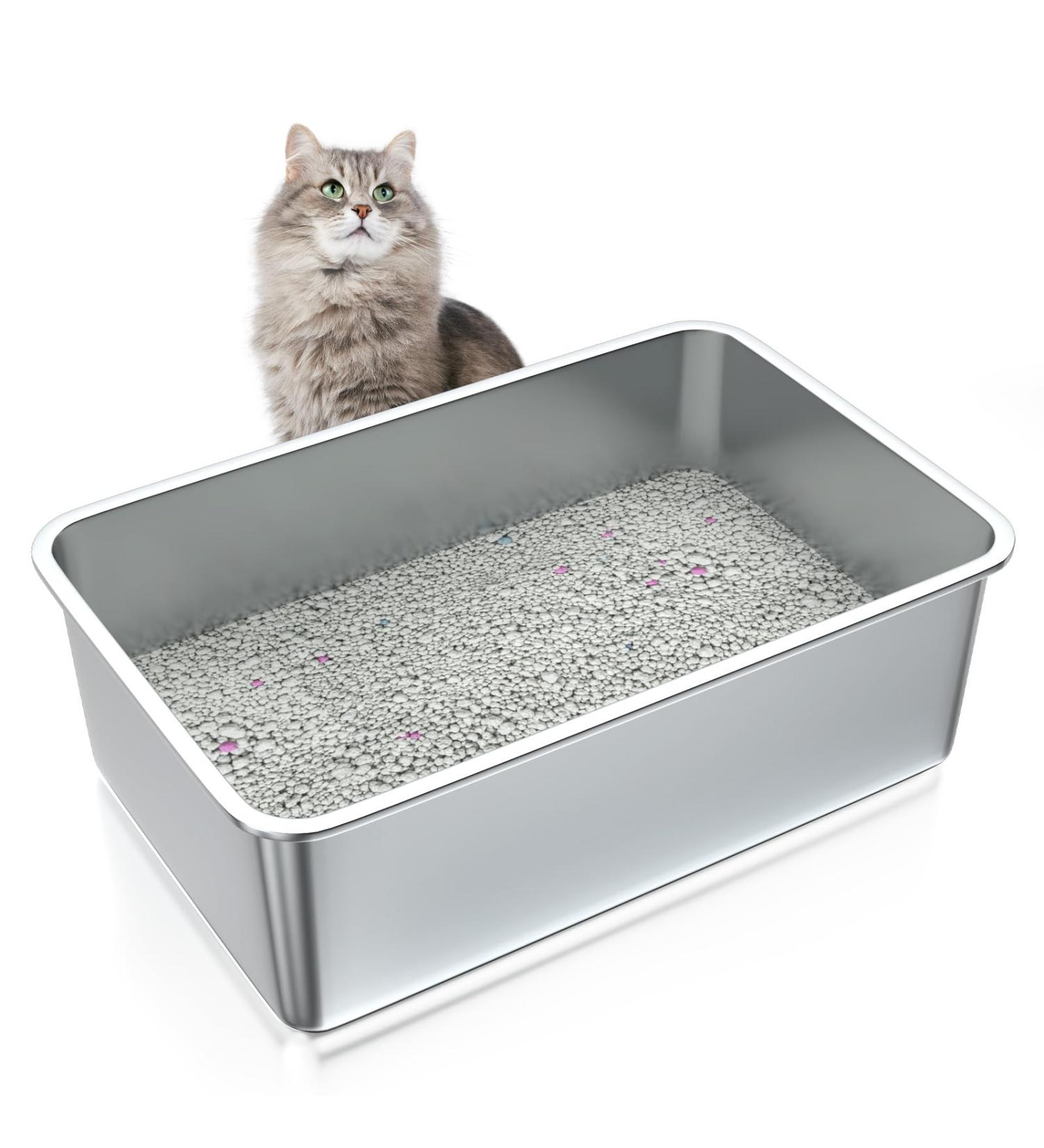 ZuHucpts Stainless Steel Cat Litter Box Extra Large Metal Litter Pan for Cats/Rabbits (Silver X-Large(24" Lx16 Wx8 H)) X-Large(24"Lx16"Wx8"H) Silver - Buy Online on GoSupps.com