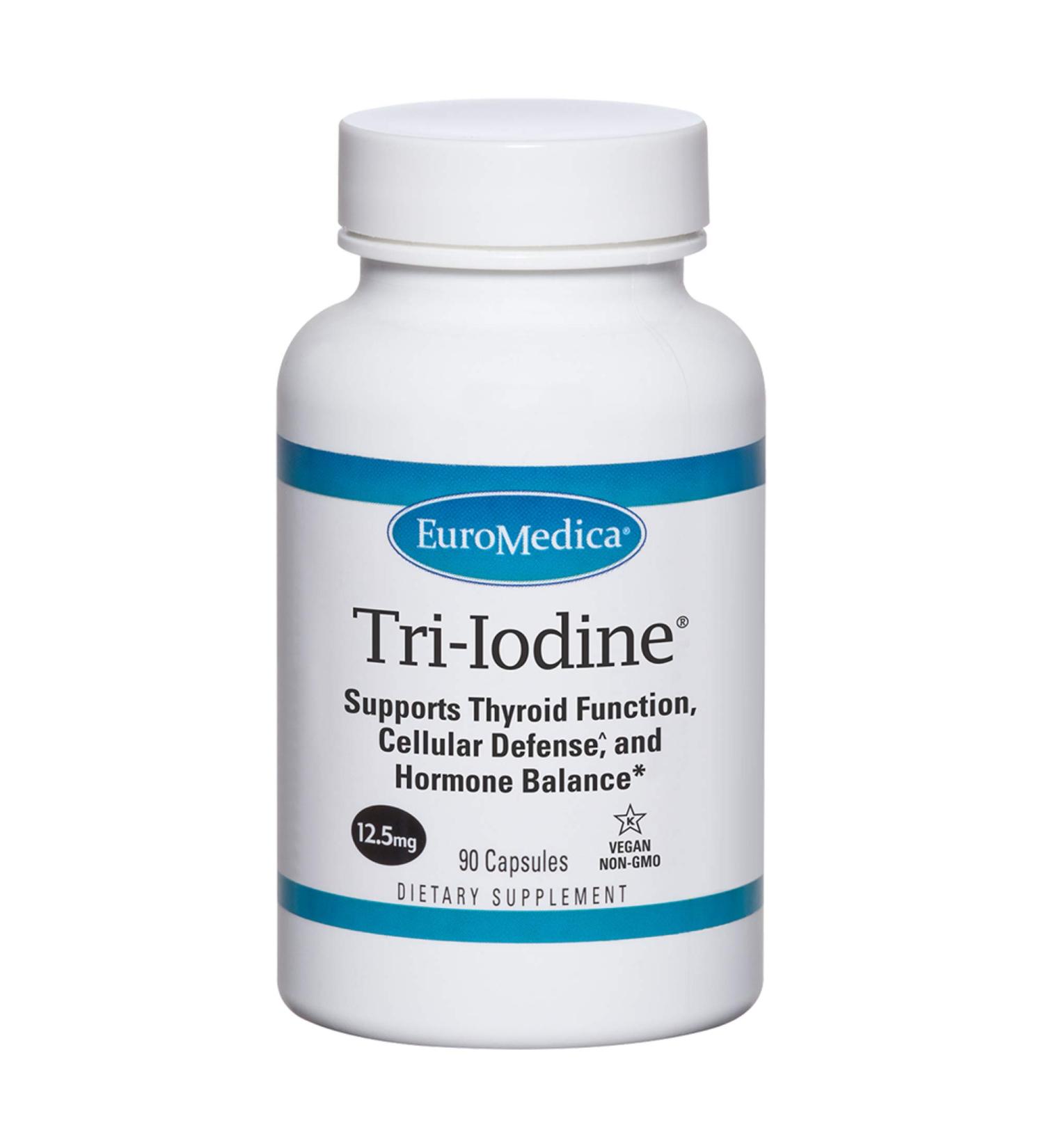 EuroMedica Tri-Iodine 12.5mg Capsules - Potassium, Sodium & Molecular Iodine Blend - Supports Thyroid & Immune Health - 90 Servings - Buy Online on GoSupps.com